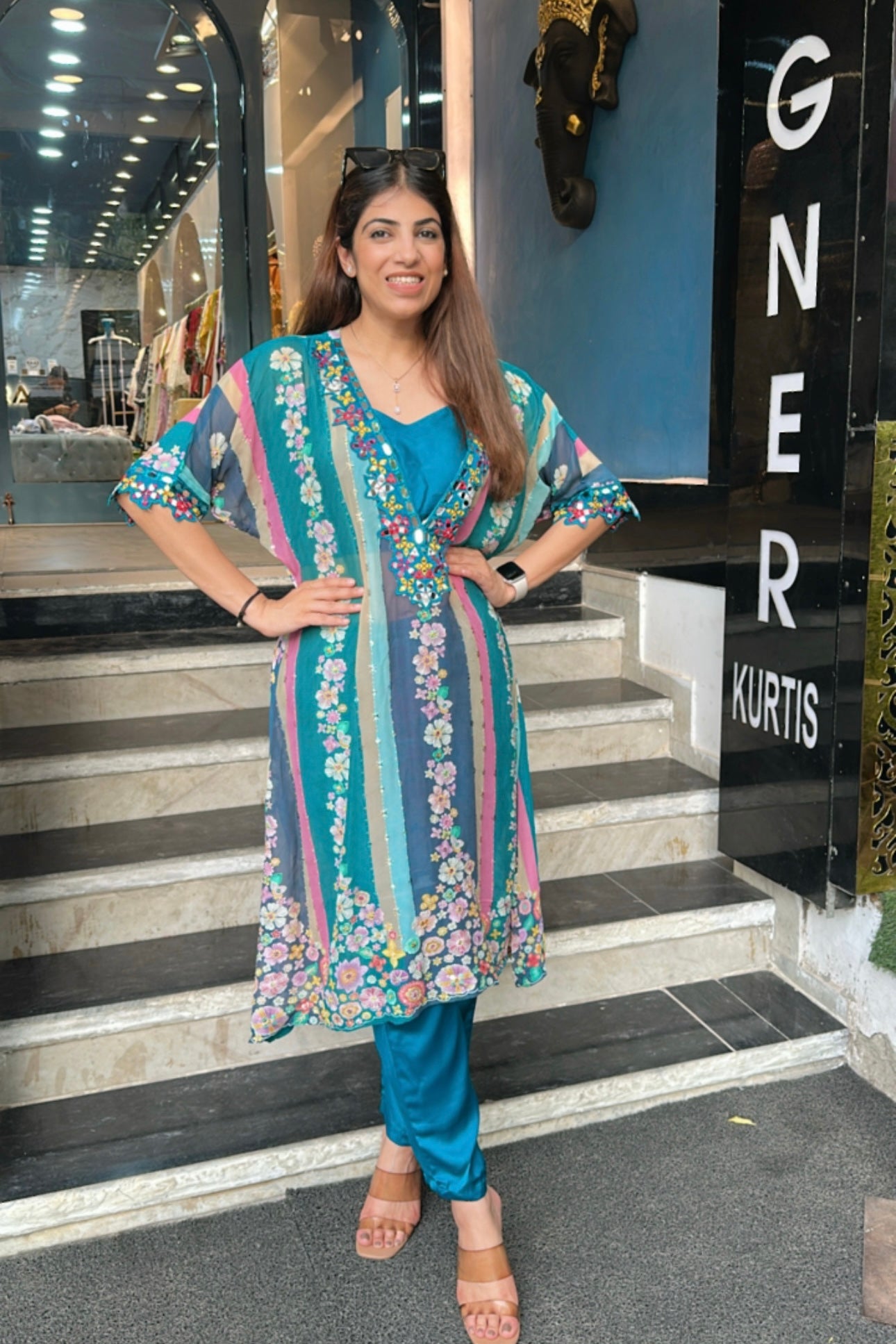 3pc Georgette A-line Partywear Co-ord Set With Short Inner