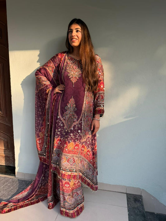 Pure crepe partywear 3 pc plazo set