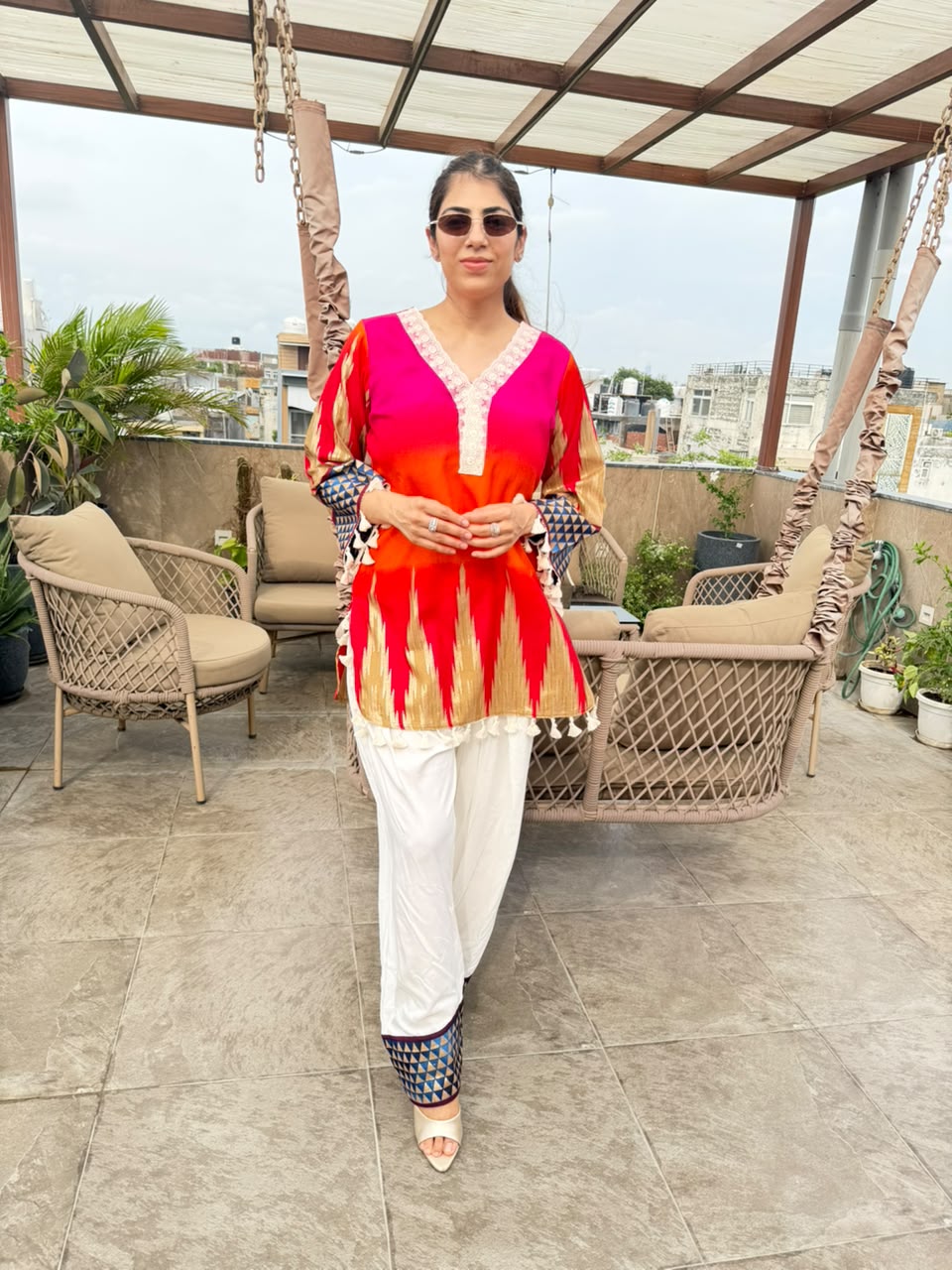 Cotton chanderi designer co-ord set with reon farshi salwar