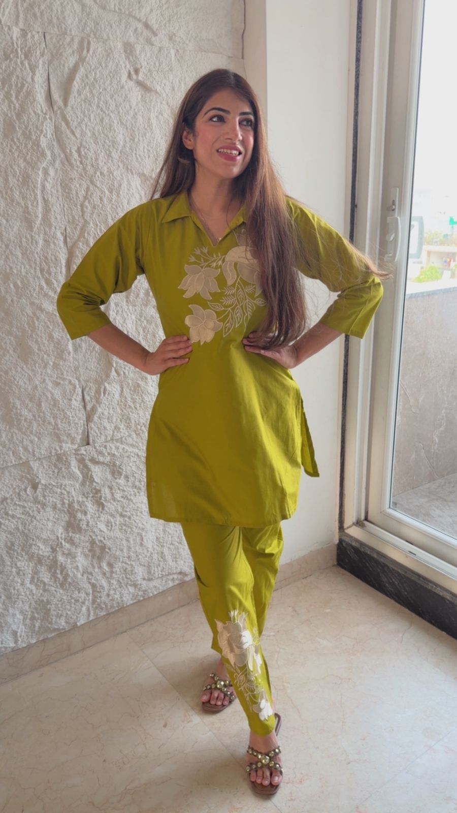 Cotton 2 pc co-ord set with embroidery