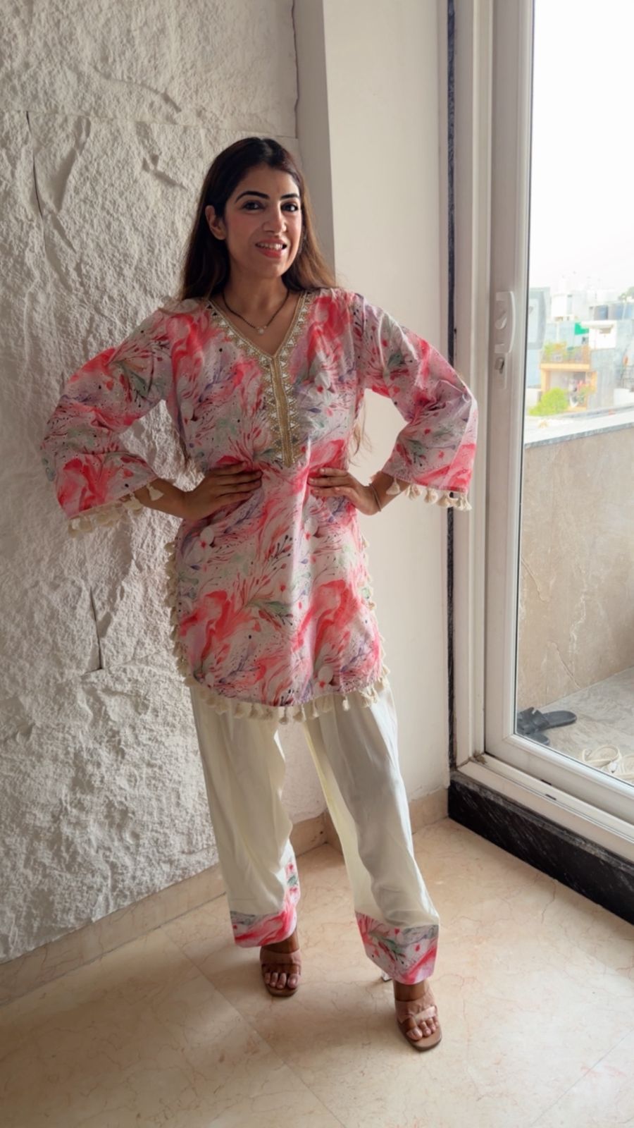 Schiffli cottom shirt with rayon cotton farshi salwar set
