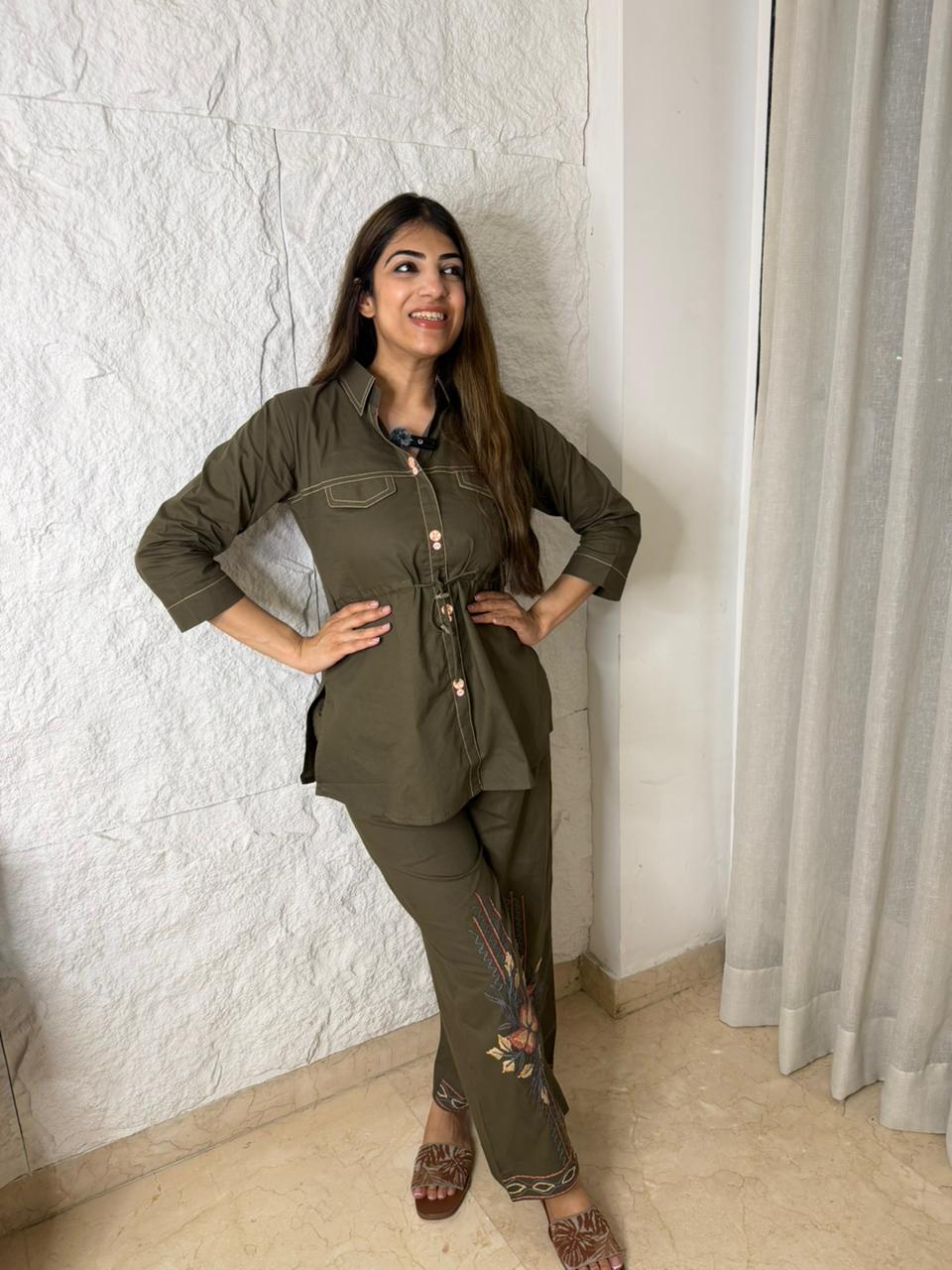 Cotton 2 pc co-ord set with embroidery