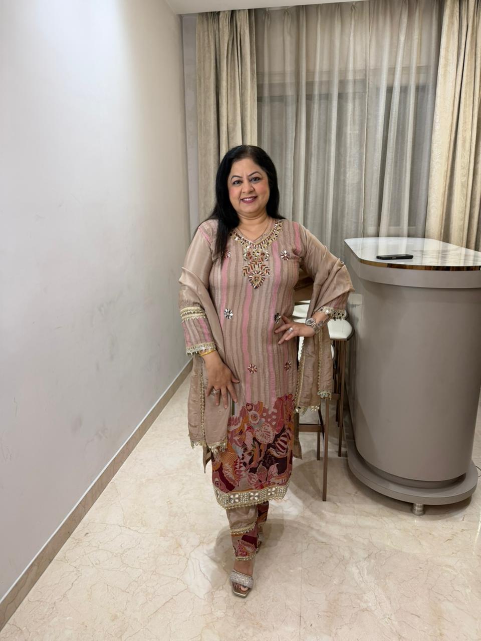 Digital crepe 3 pc suit with handwork with organza dupatta