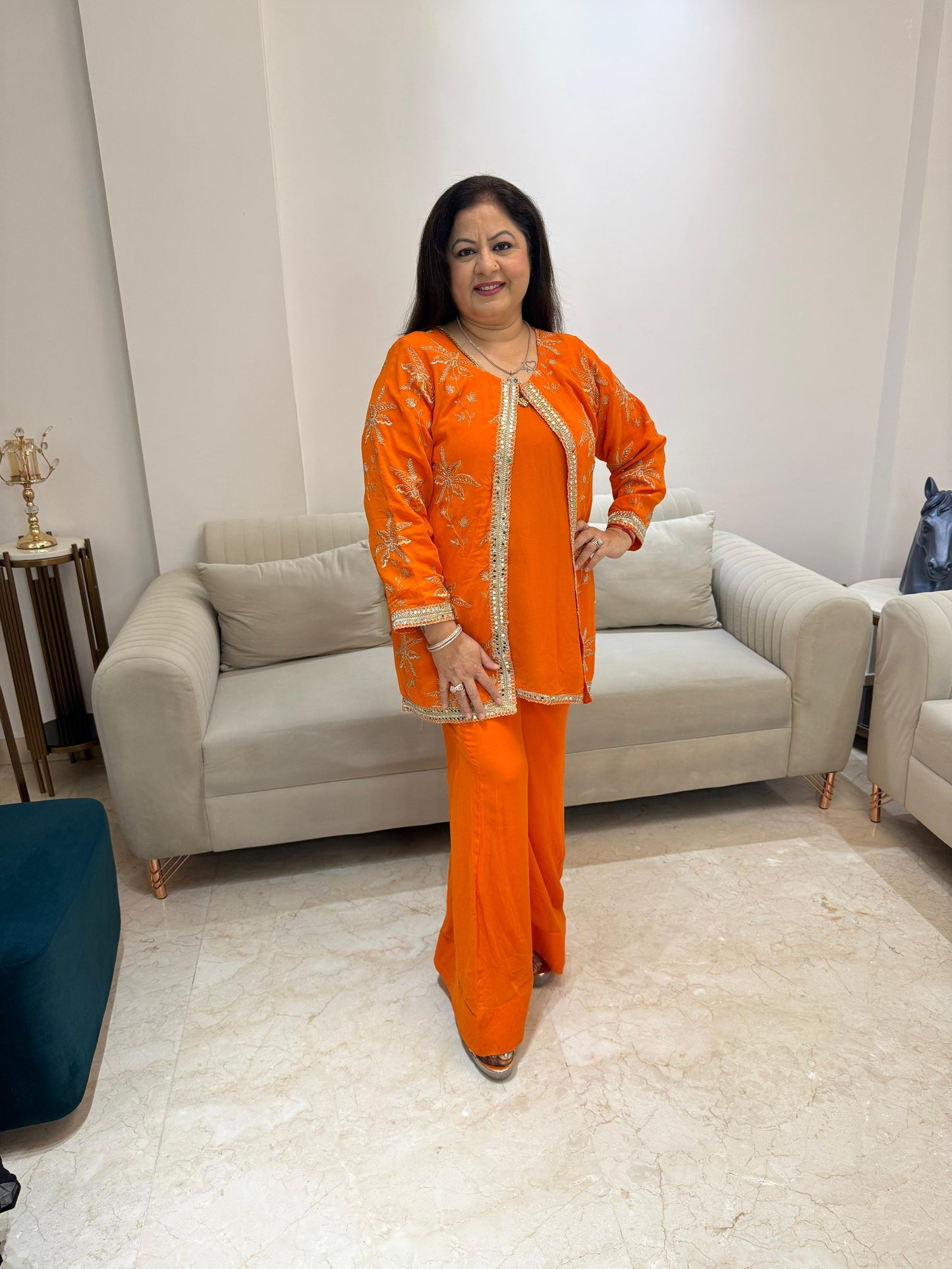 Viscose georgette 3pc set seperate inner with jacket nd plazo