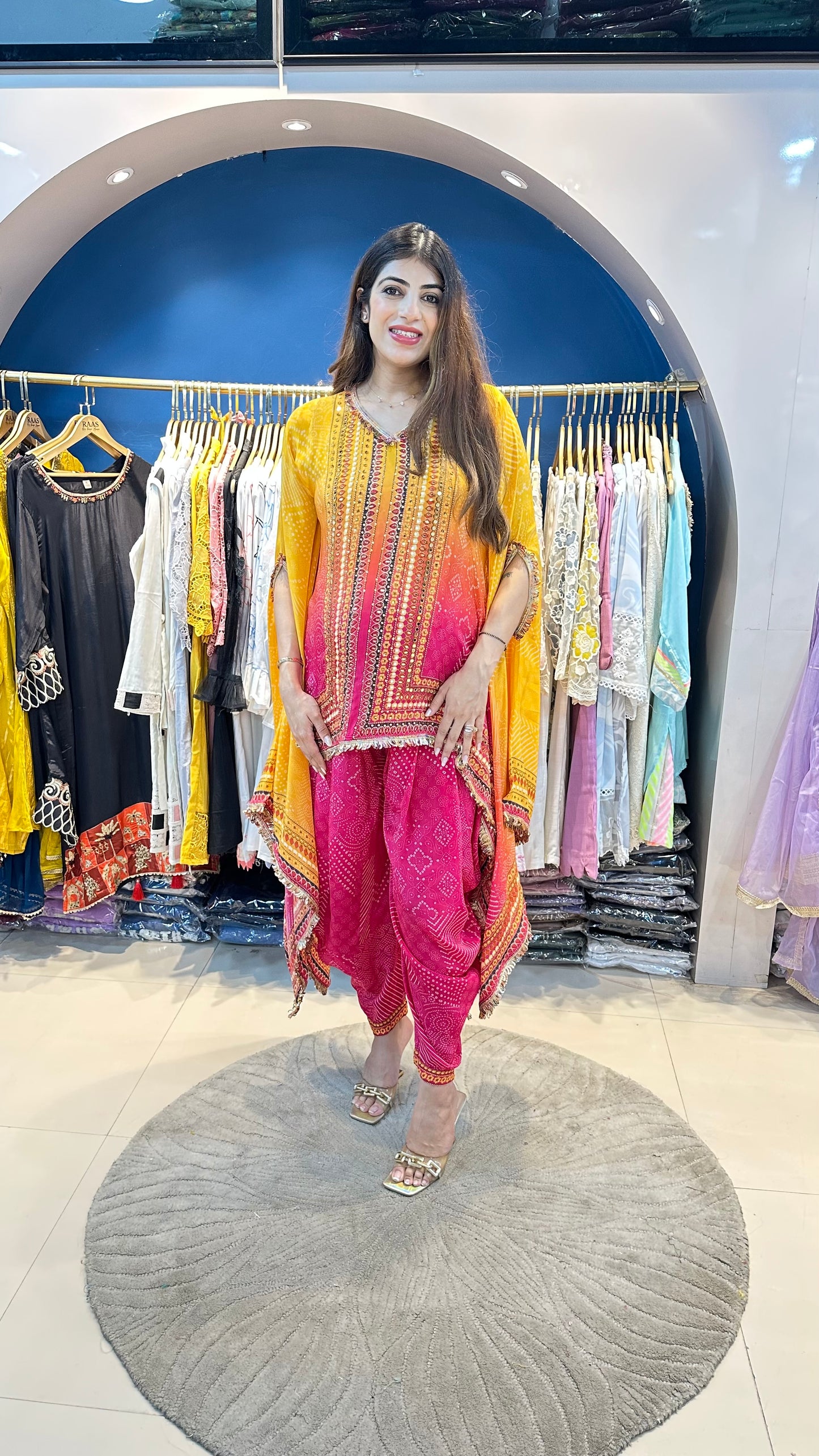 Crepe bandhej dhoti indo-western set