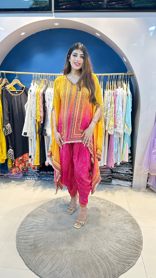 Crepe bandhej dhoti indo-western set