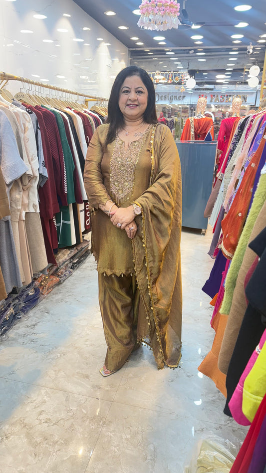 Simmar tissue 3pc partywear suit with farshi salwar