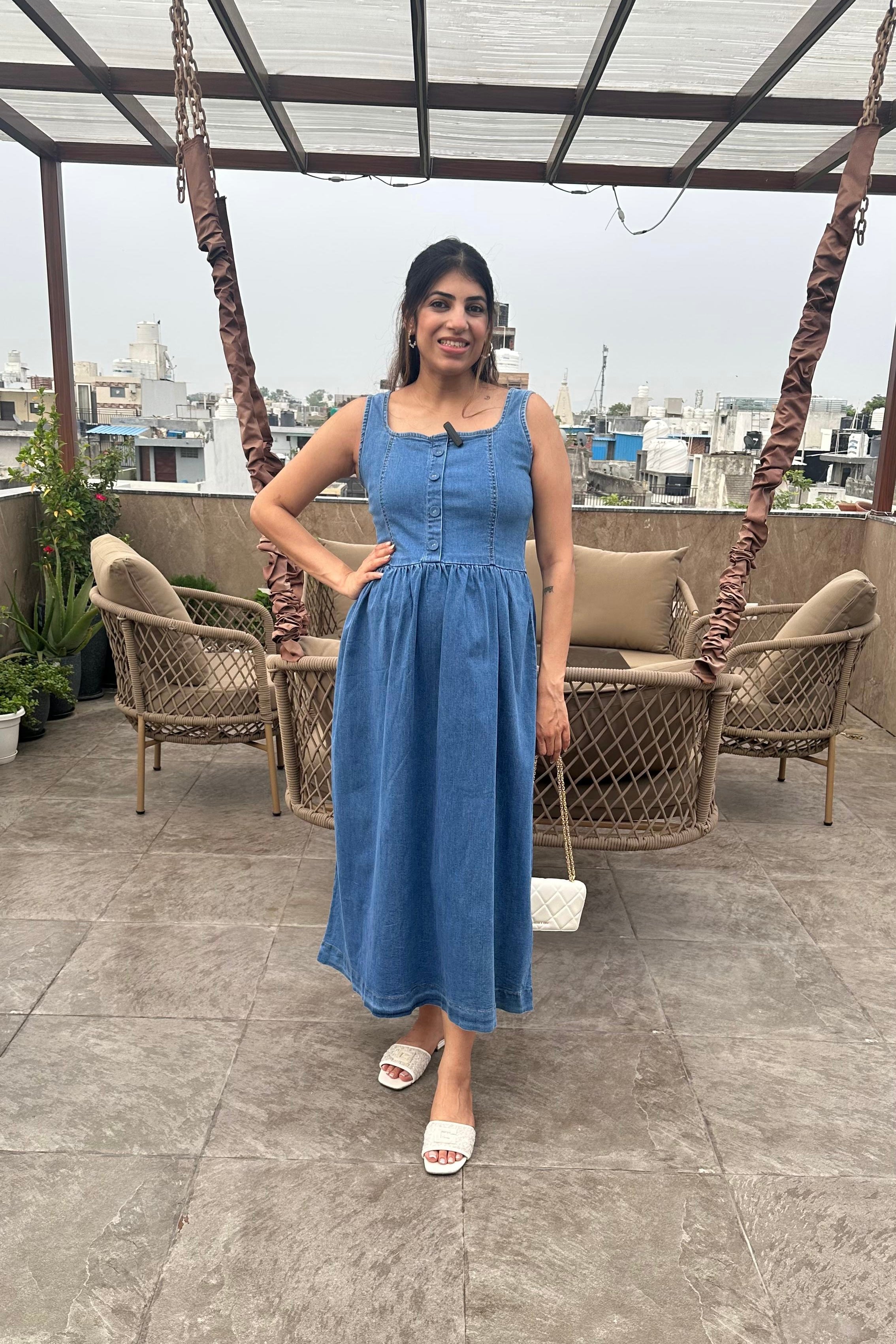 One-Piece Denim Stretchable Long Dress