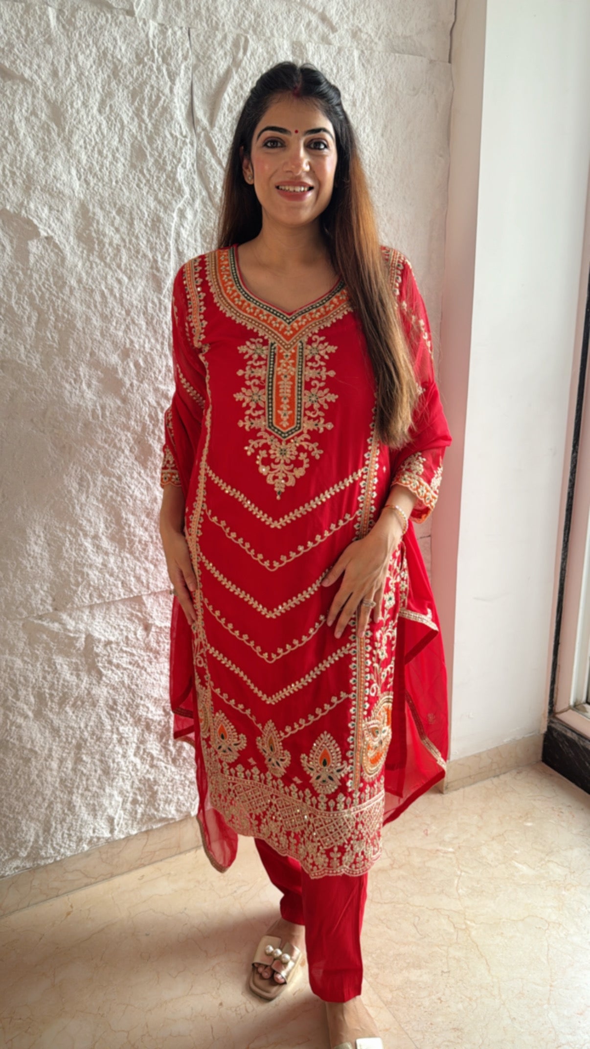 Embroidered 3 pc partywear suit