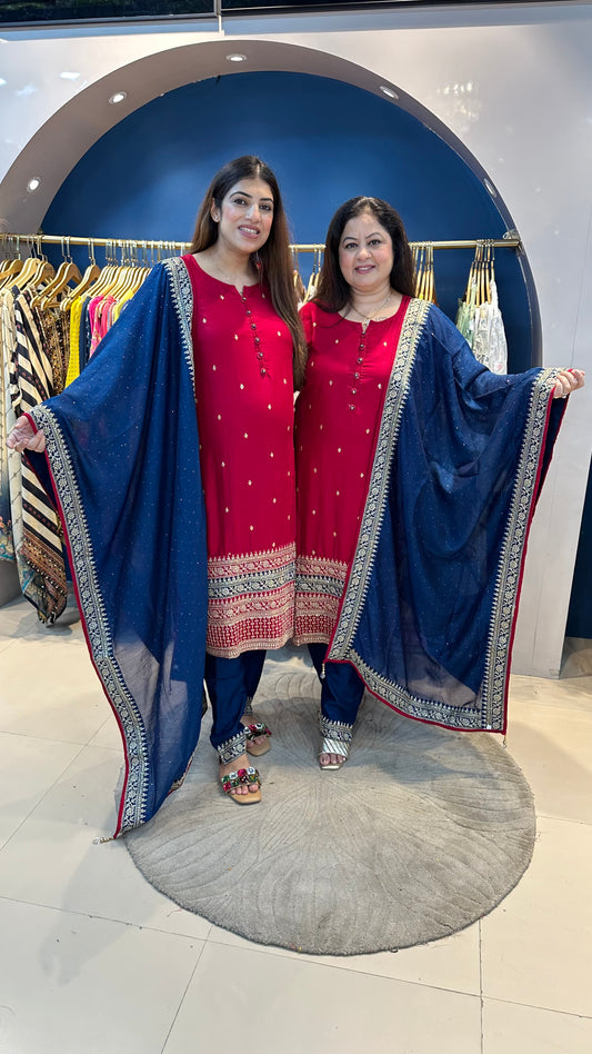 Embroidered silk 3 pc suit
