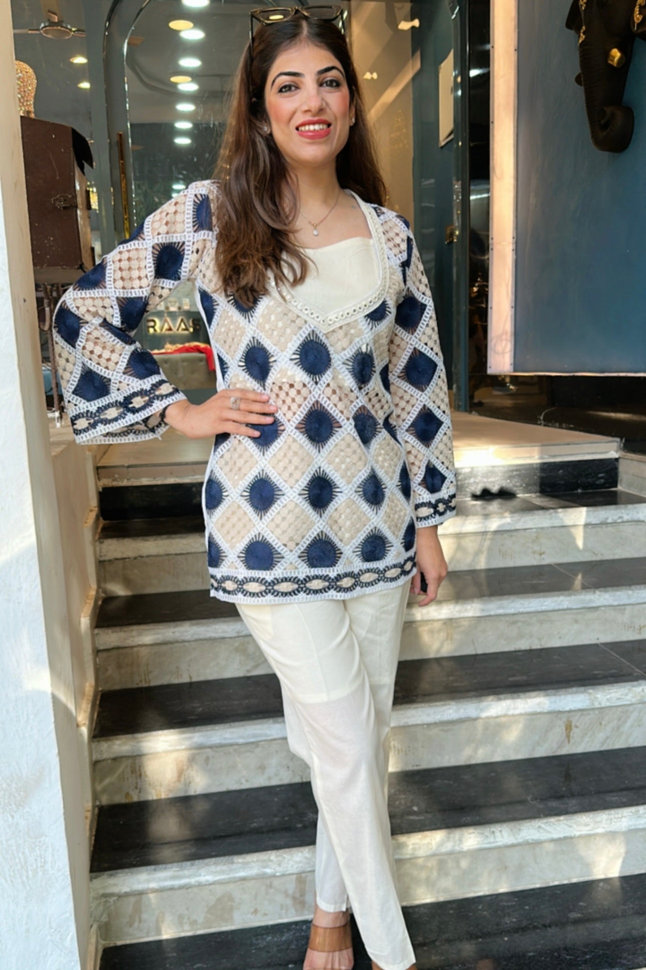 3pc Kora Cotton Co-ord Set With Short Inner Blouse
