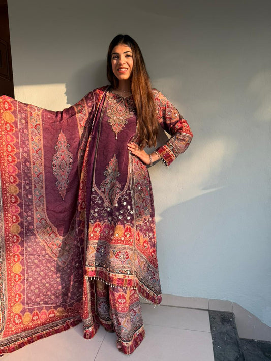 Pure crepe partywear 3 pc plazo set