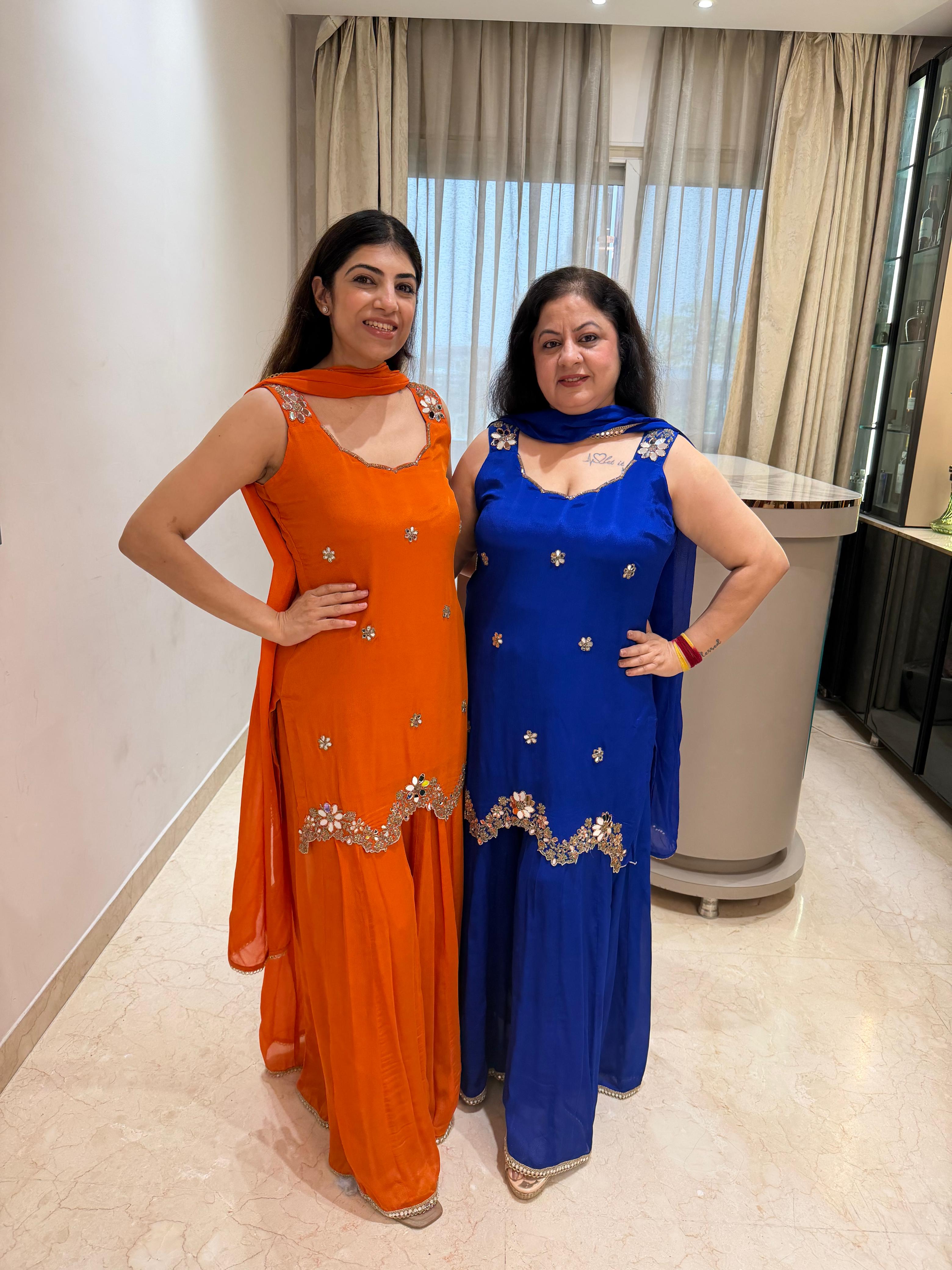 Viscose georgette 3,peice sarara set & all original mirror work