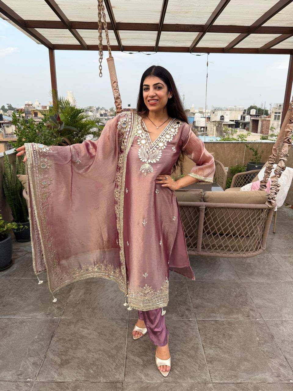 Imported Giraffe fabric 3,peice  all gota patti work& mirror work & heavy dupatta