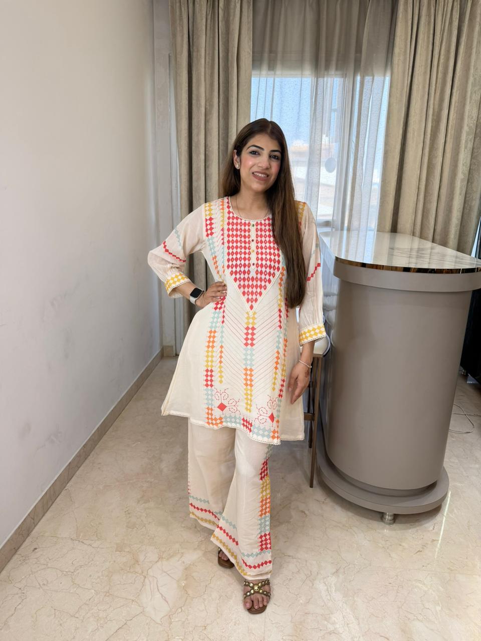 Pure mul cotton printed 2pc, co-ord set with pure cotton lining