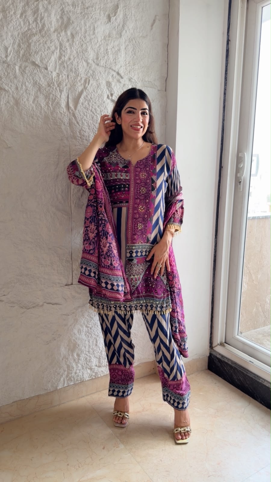 Crepe digital print 3pc farshi salwar set