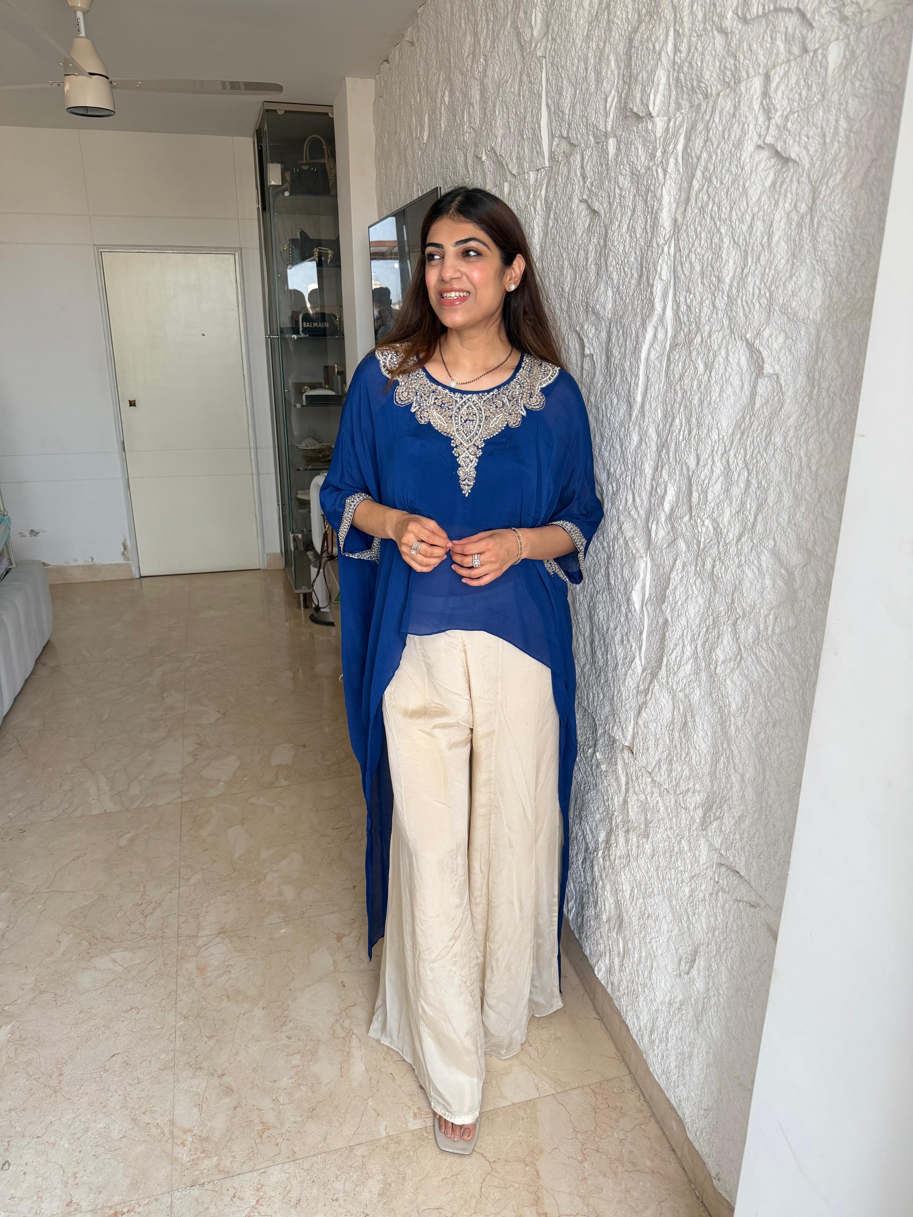 Pure Chinon indo-western 3 piece set with all  handwork neck & sleeves