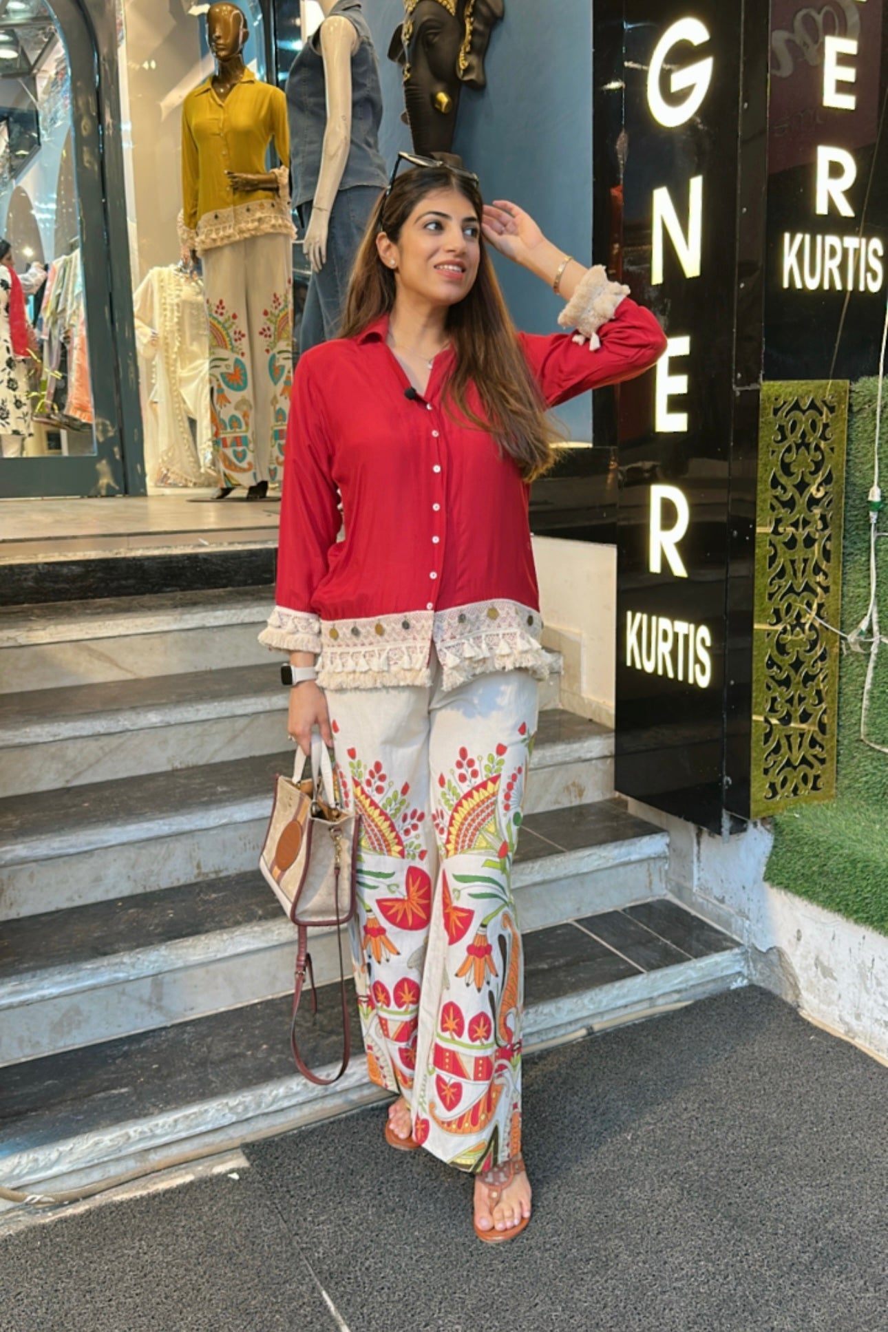 2pc Cotton-Muslin Co-ord Set Paired With Printed Plazzos