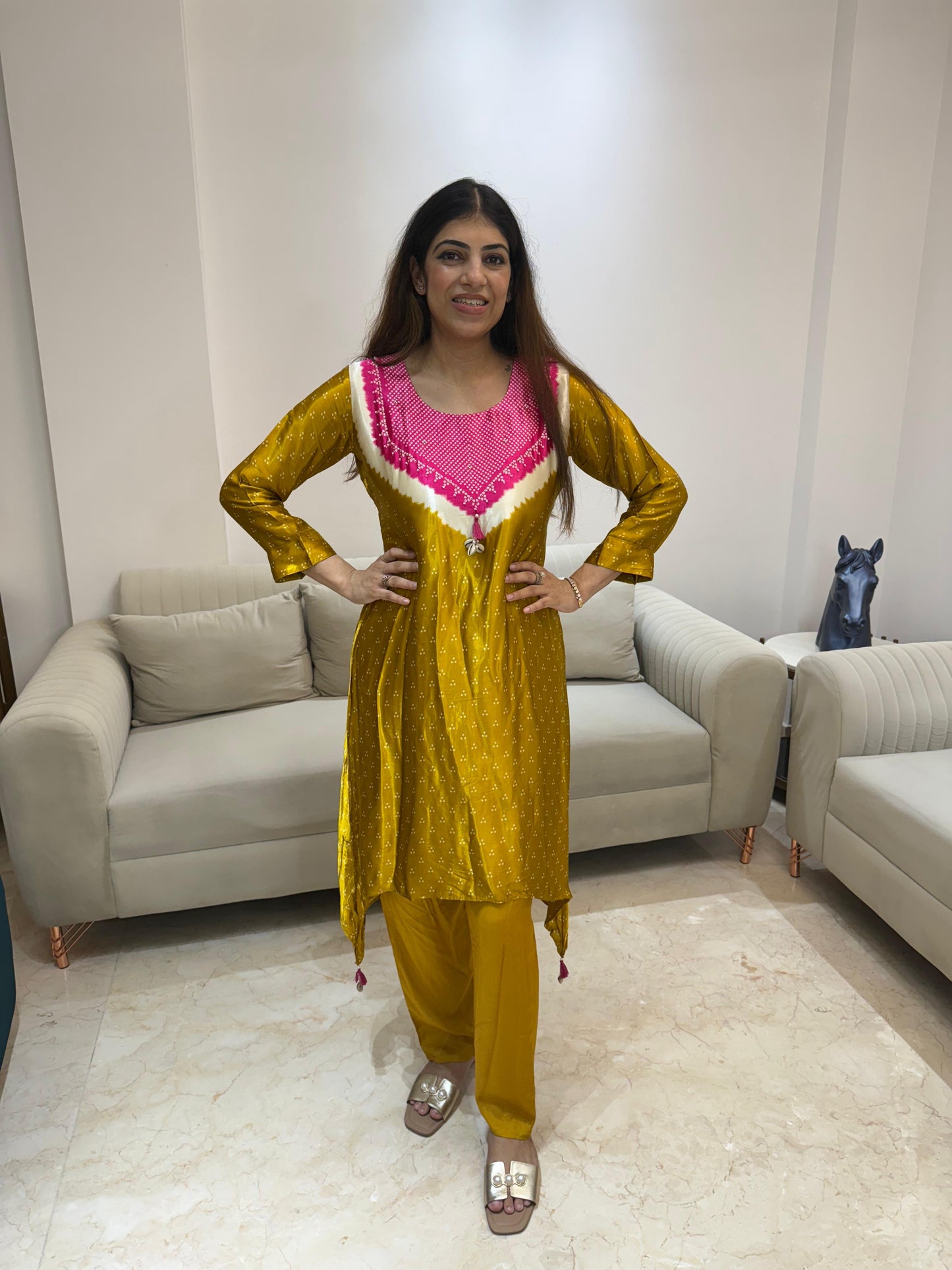 Crepe bandhani print 2pc set C cut style