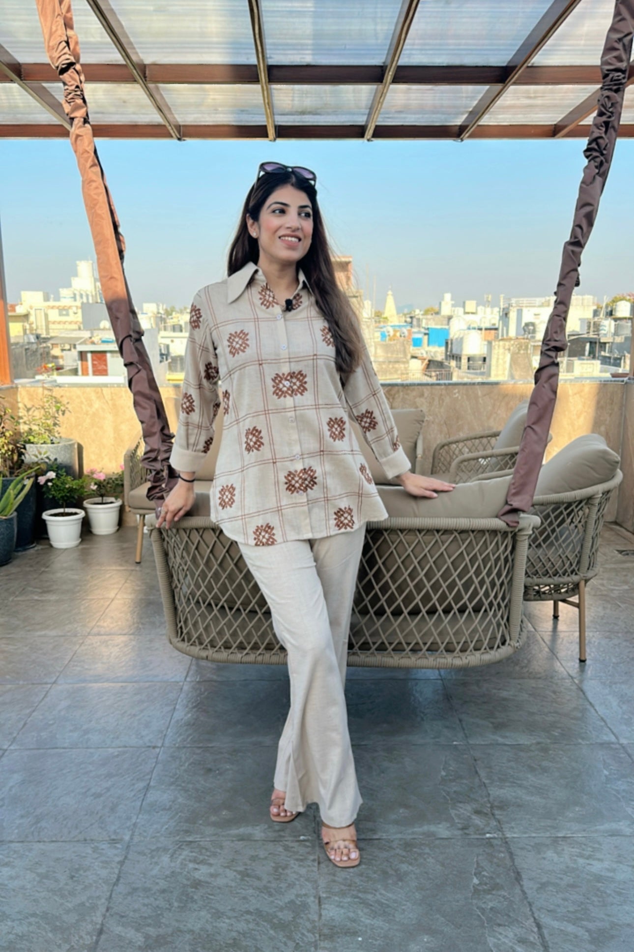 2pc Linen Cotton Co-ord Set Paired With Bell-bottom Pants