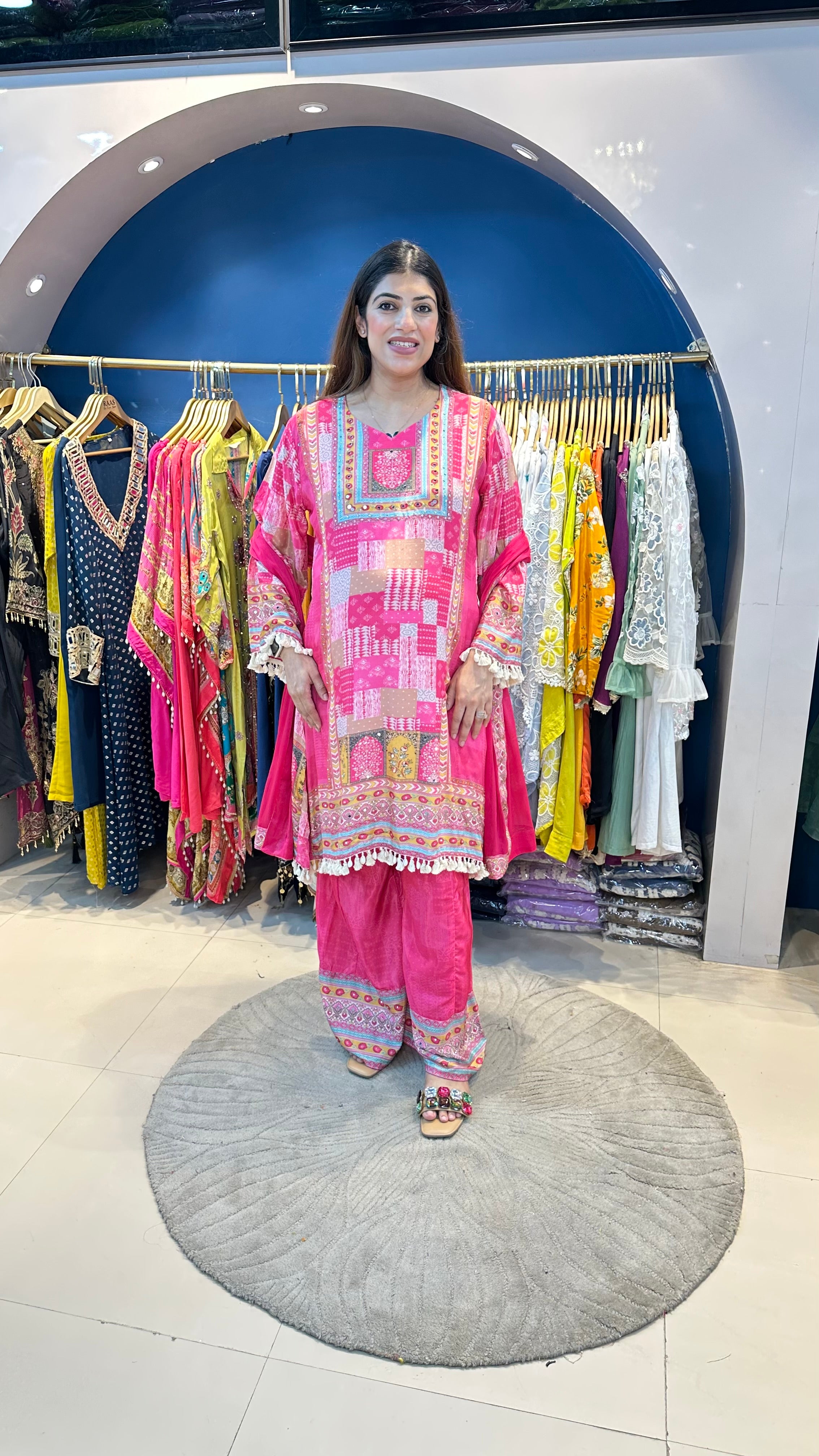 Digital crepe 3 pc set with bell sleeves