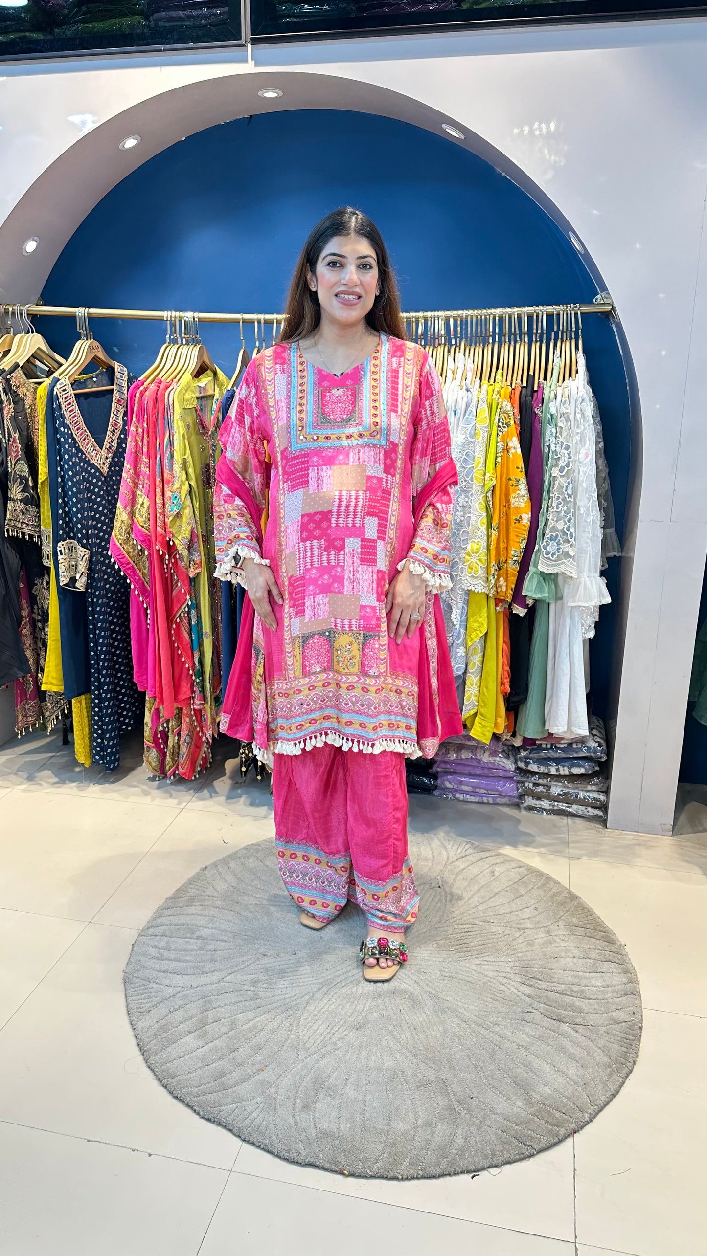 Digital crepe 3 pc set with bell sleeves
