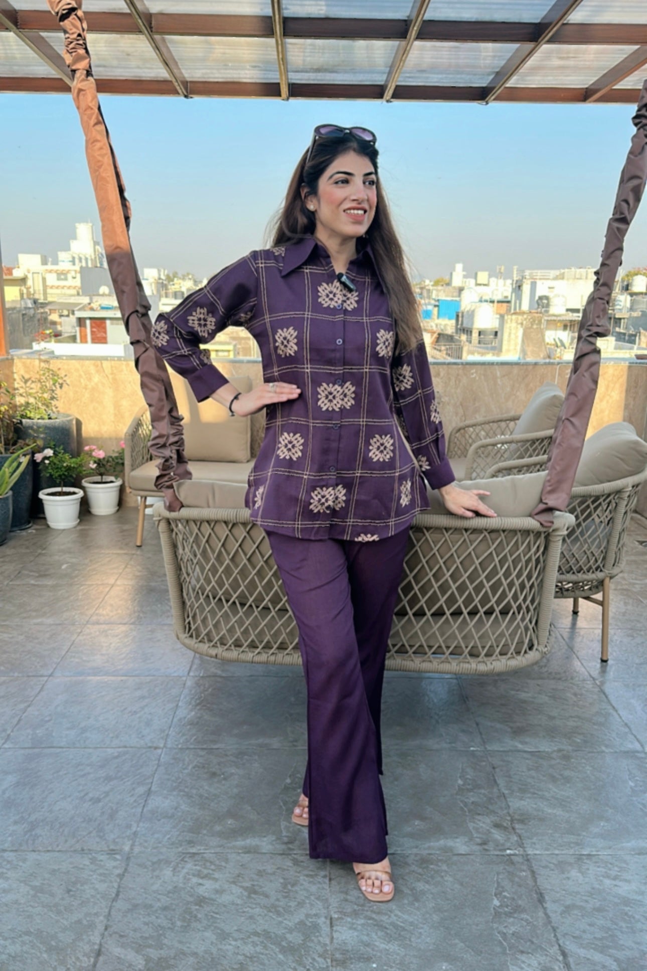 2pc Linen Cotton Co-ord Set Paired With Bell-bottom Pants