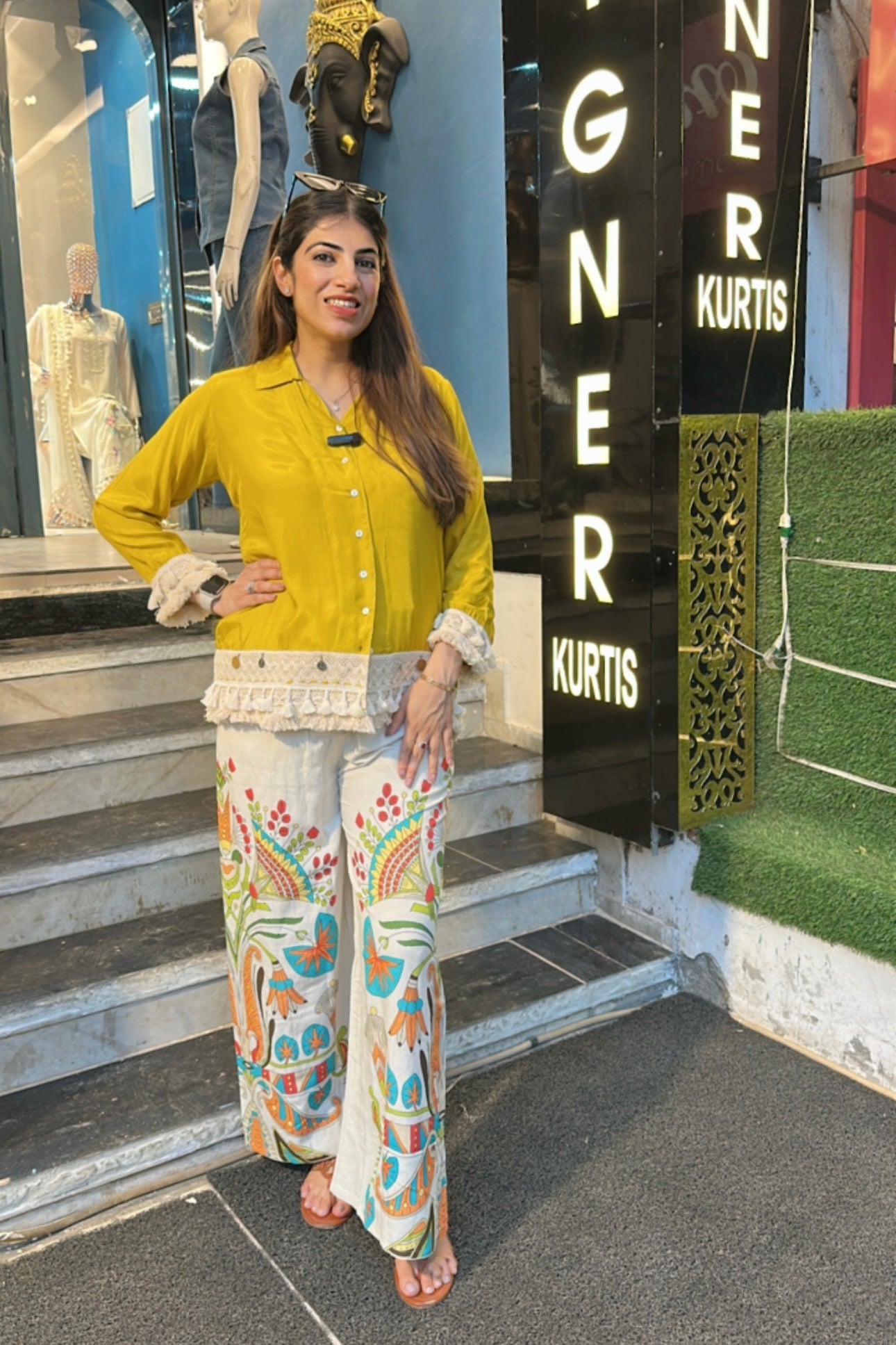 2pc Cotton-Muslin Co-ord Set Paired With Printed Plazzos