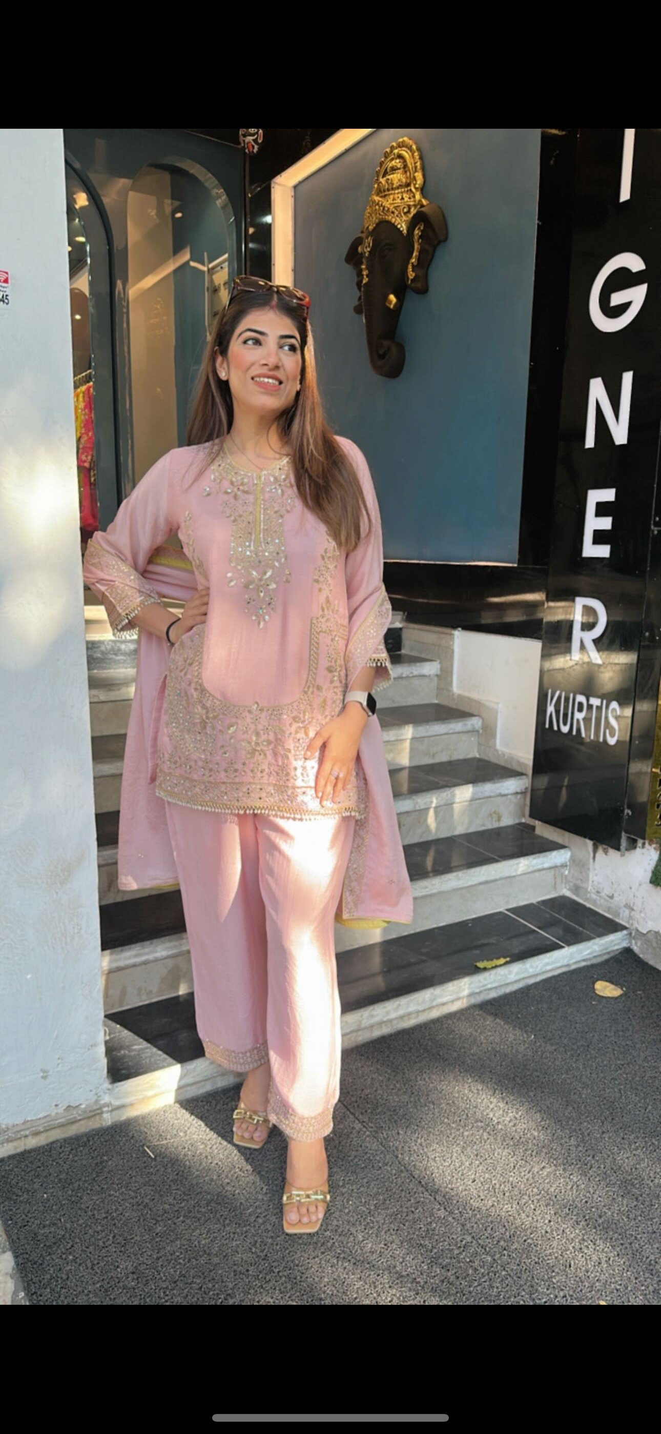Chinon 3 pc suit with straight pants With dupatta