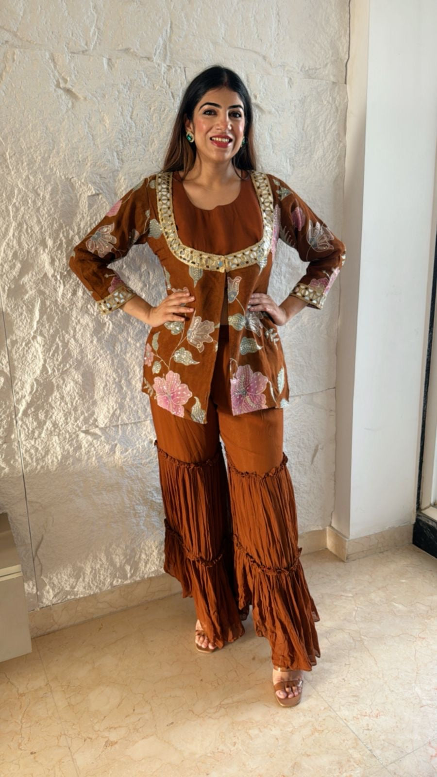 3pc pure georgette sharara nd inner with organza shirt
