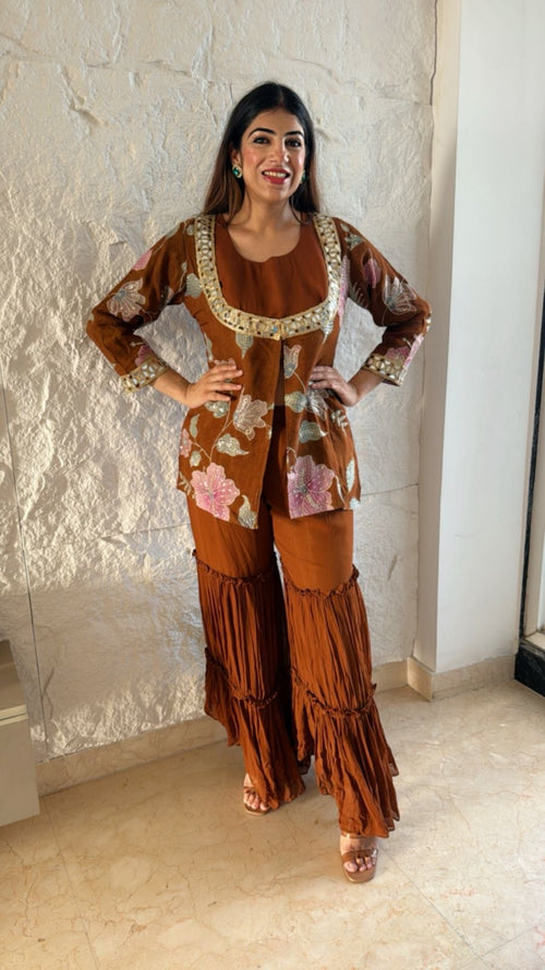 3pc pure georgette sharara nd inner with organza shirt