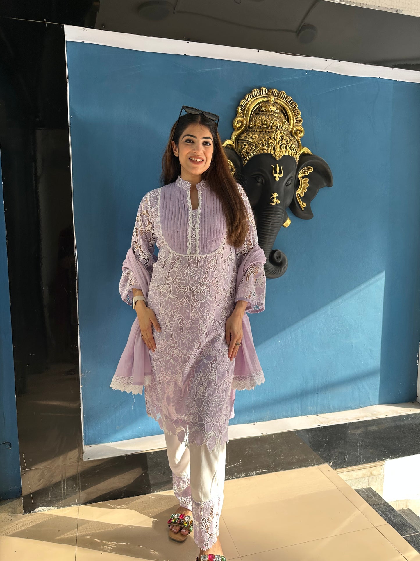 3pc Schiffli cotton Suit With Mull-Cotton Dupatta