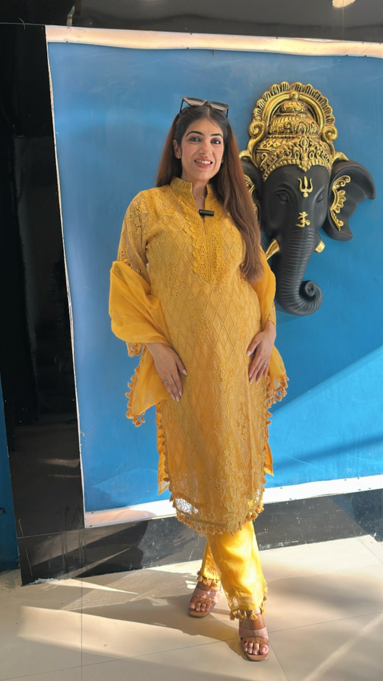 Organza Schiffli Suit with Organza Dupatta with Tassel