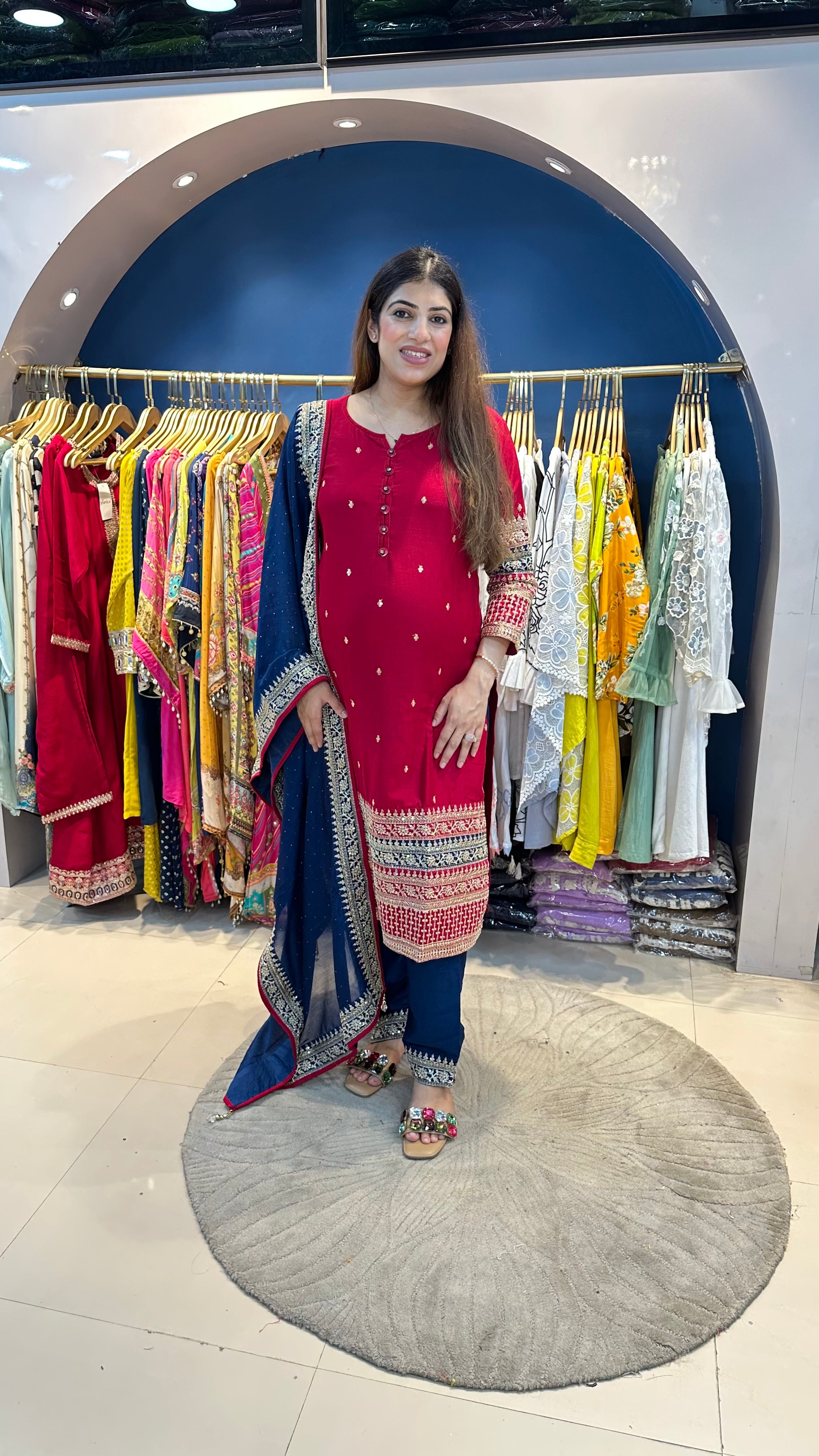 Embroidered silk 3 pc suit
