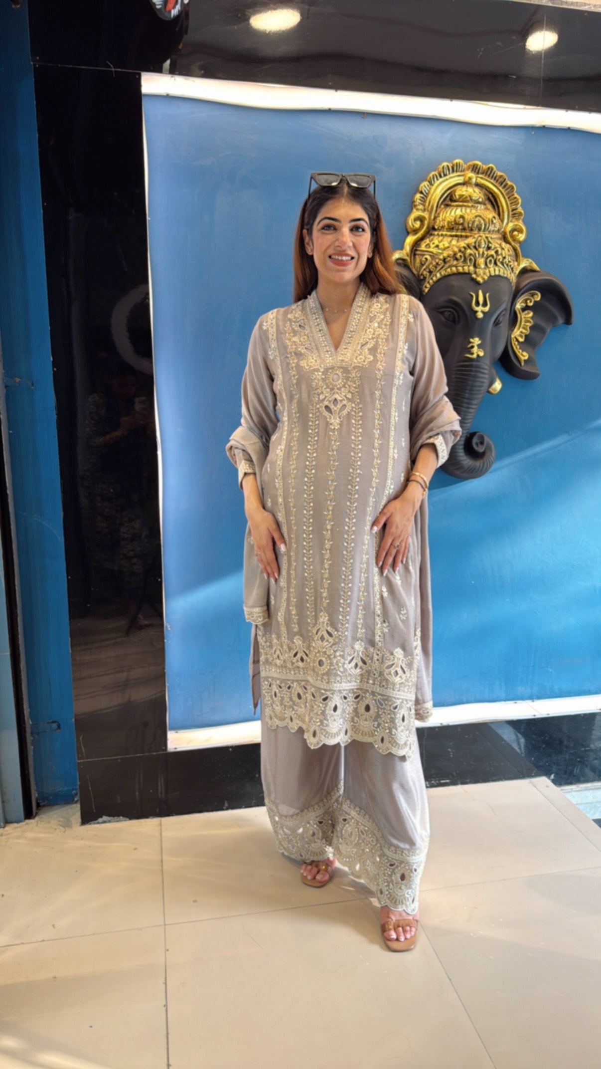 Chinon Pakistani Cutwork Suit with Dupatta