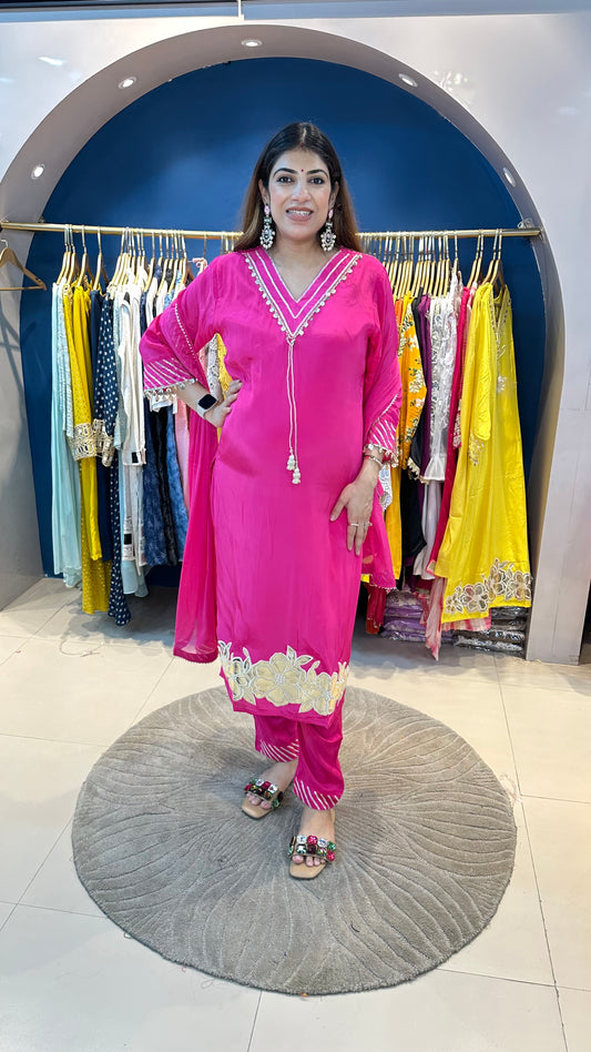 Crepe 3 pc suit with leather patch work