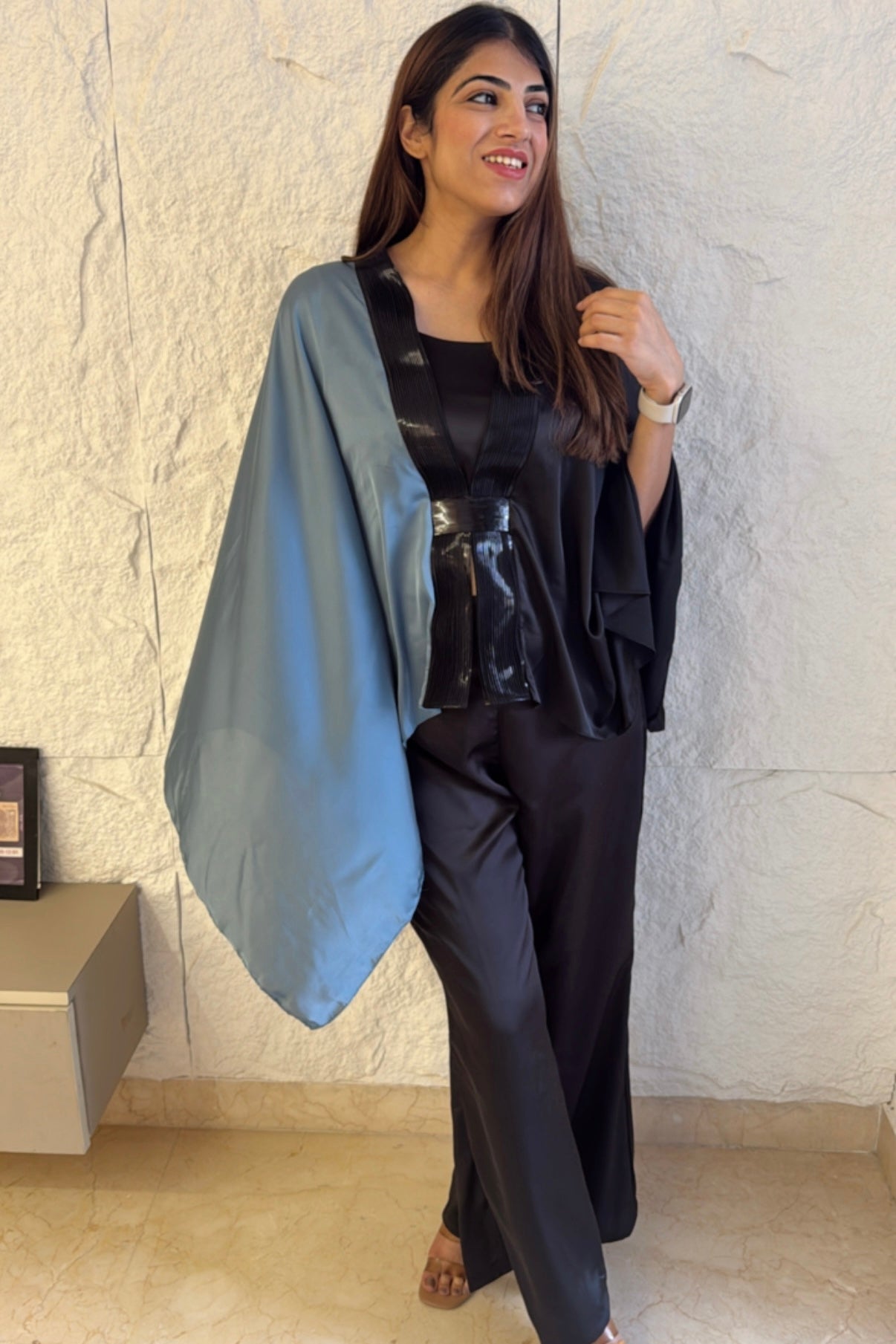 3pc Satin Indo-western Set With Inner Bust Air