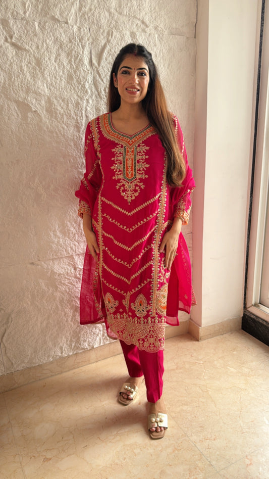 Embroidered 3 pc partywear suit