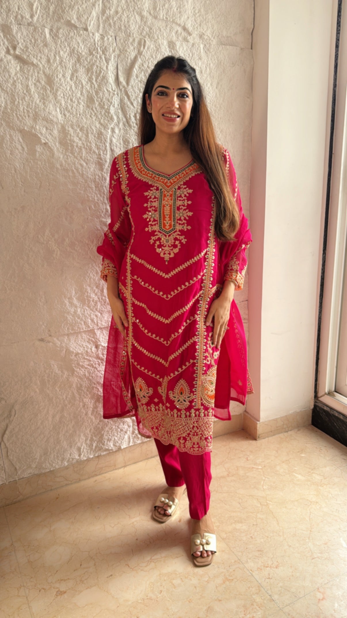 Embroidered 3 pc partywear suit