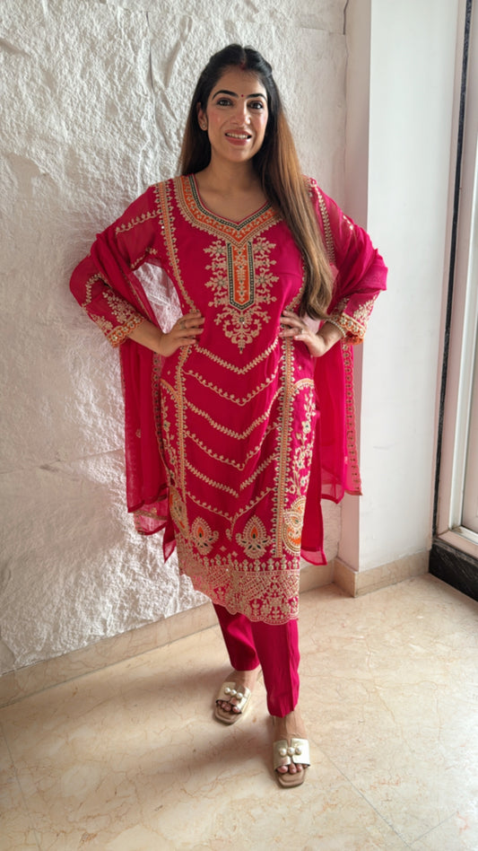 Embroidered 3 pc partywear suit