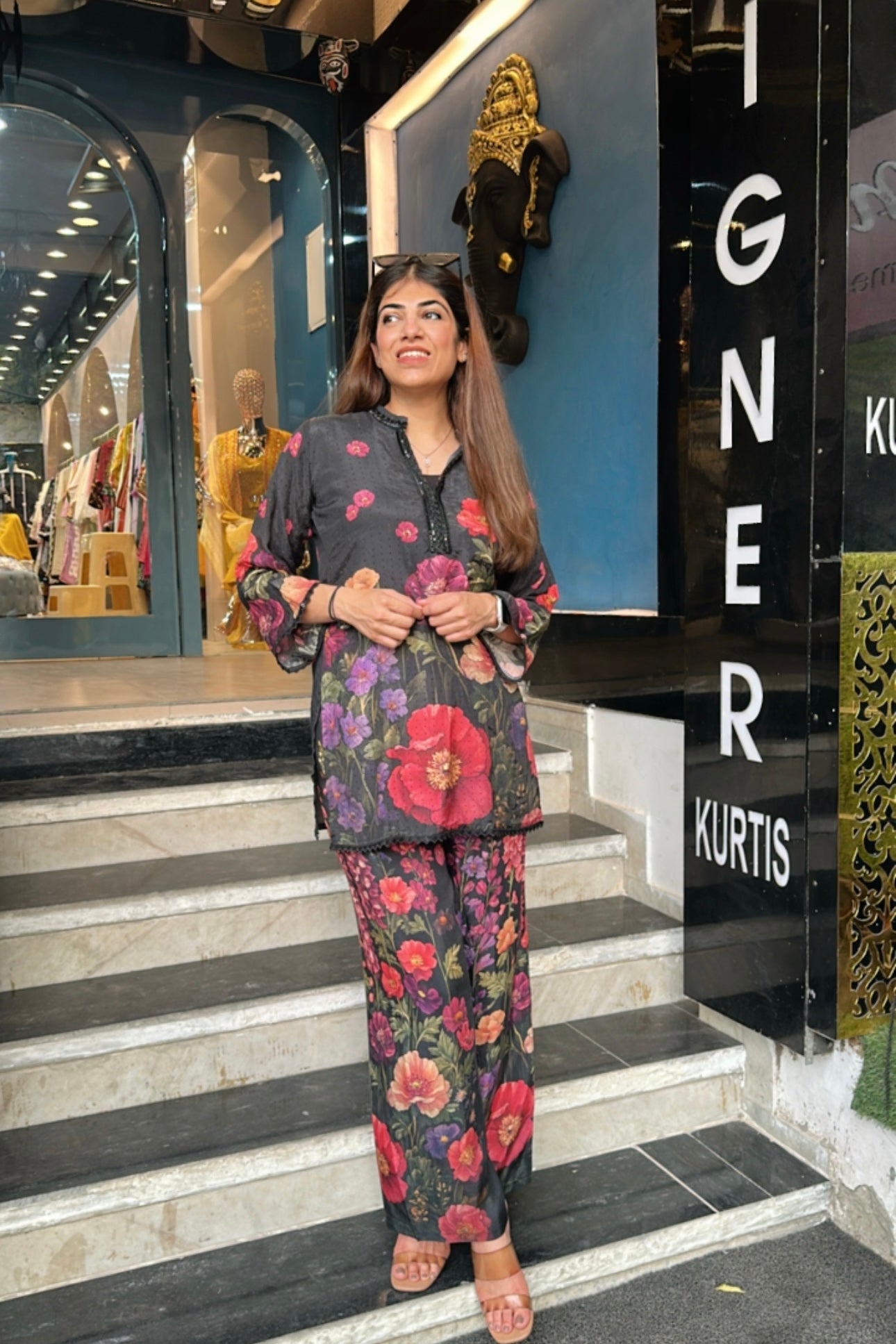 3pc Partywear Flower Co-ord Set With Short Inner