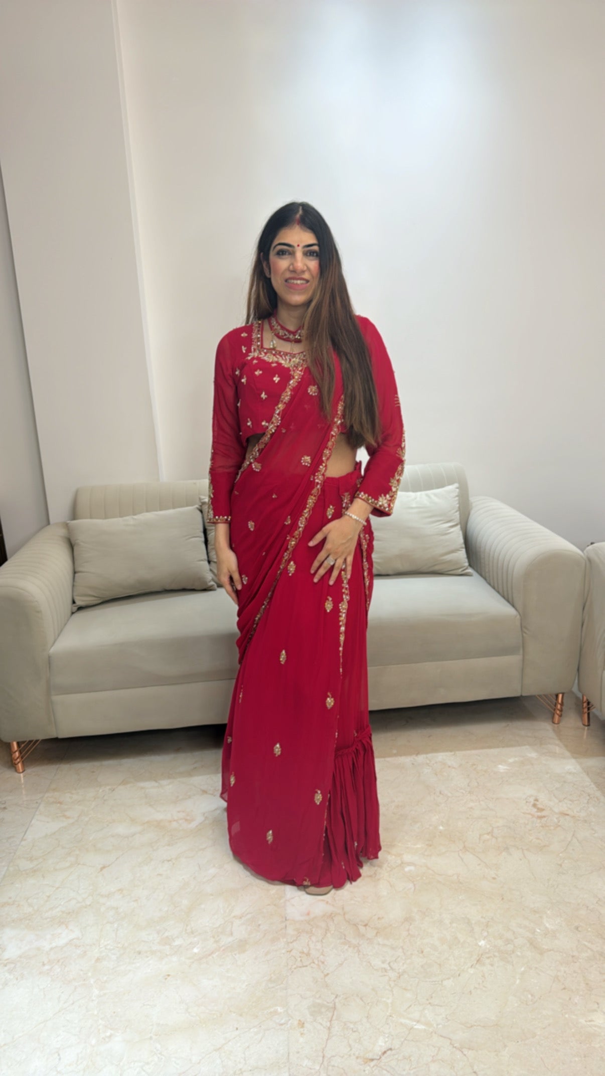 Viscose georgette Drap sarees full handwork skirt with detachable dupatta