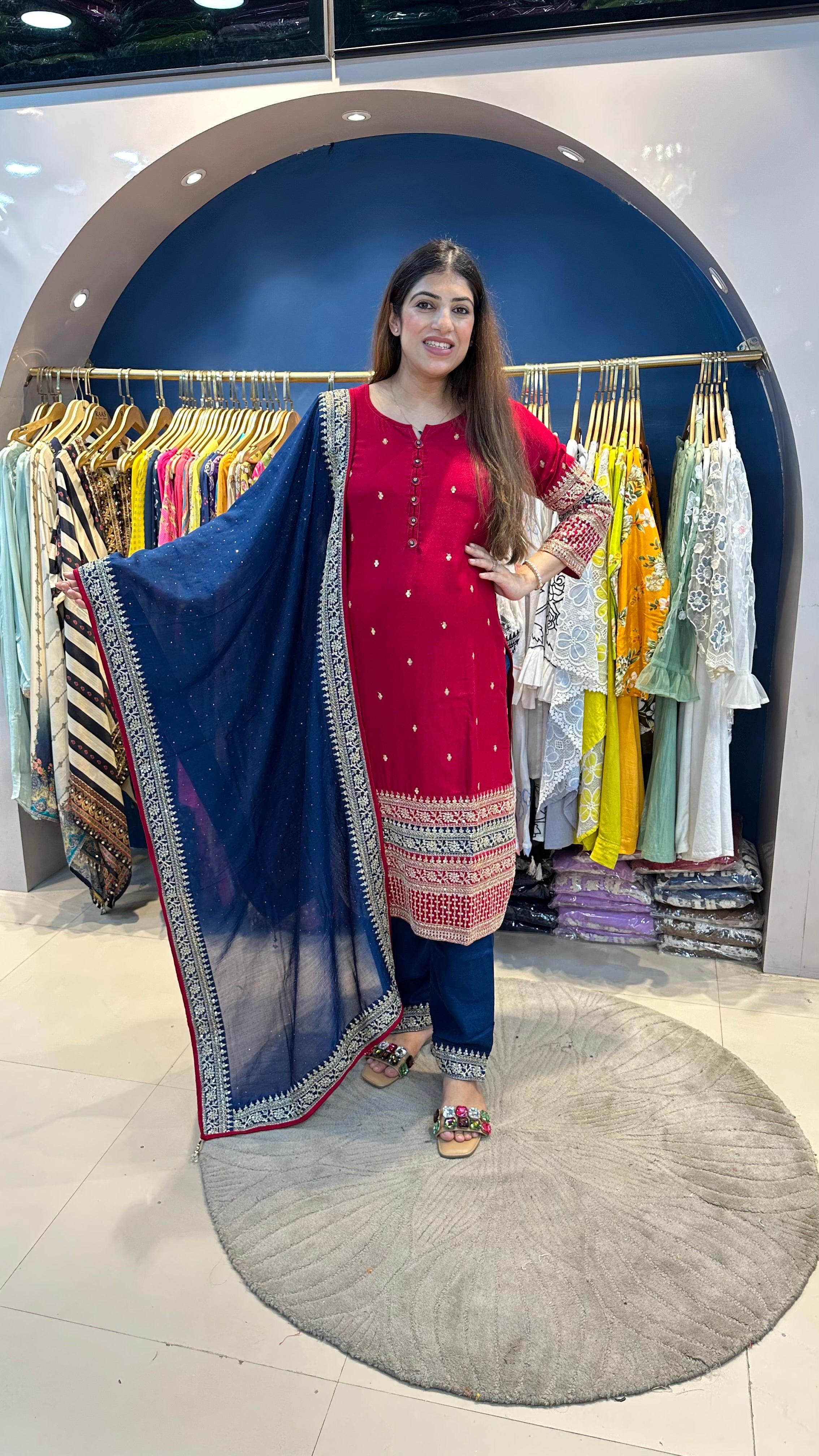 Embroidered silk 3 pc suit