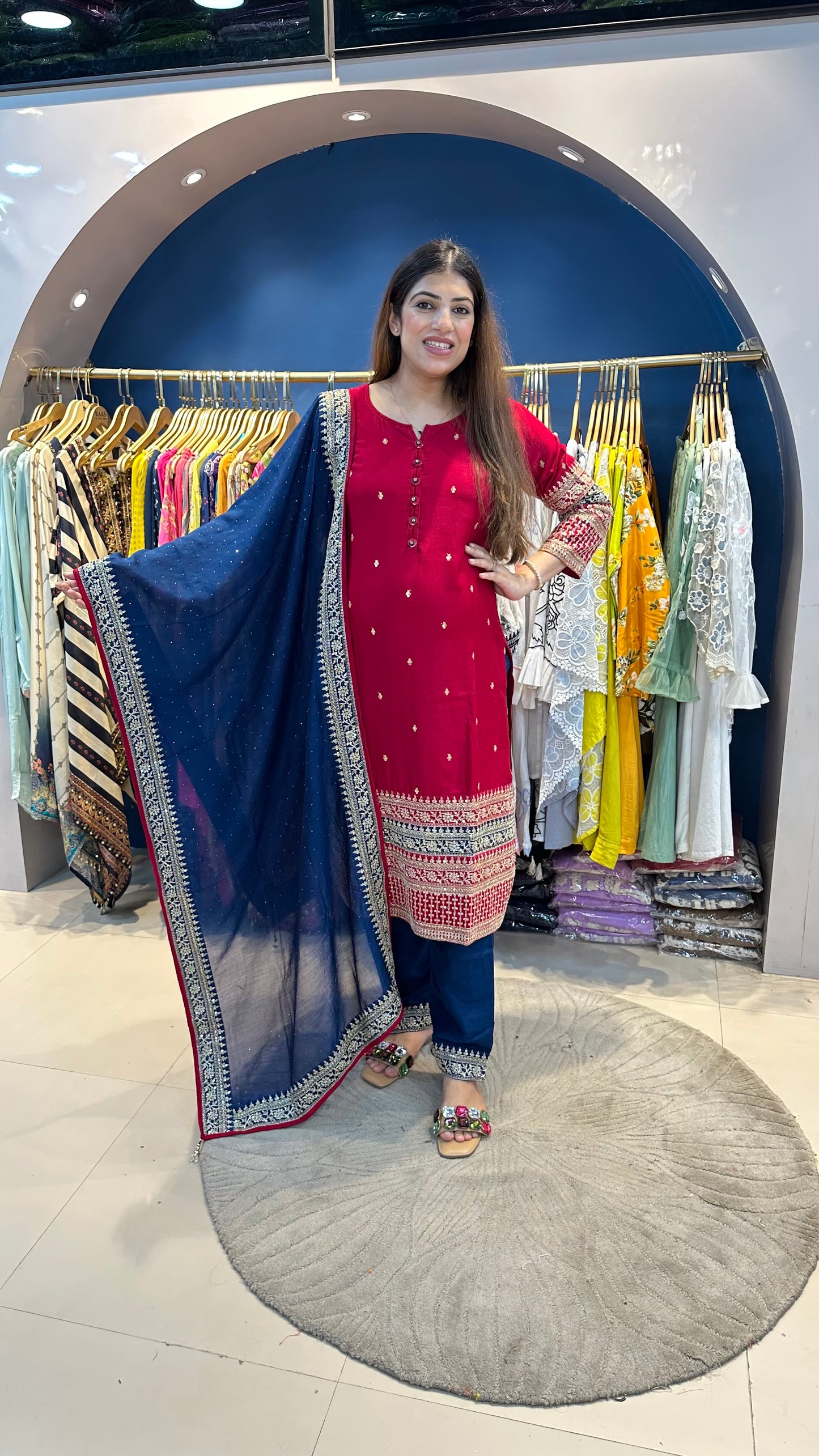 Embroidered silk 3 pc suit