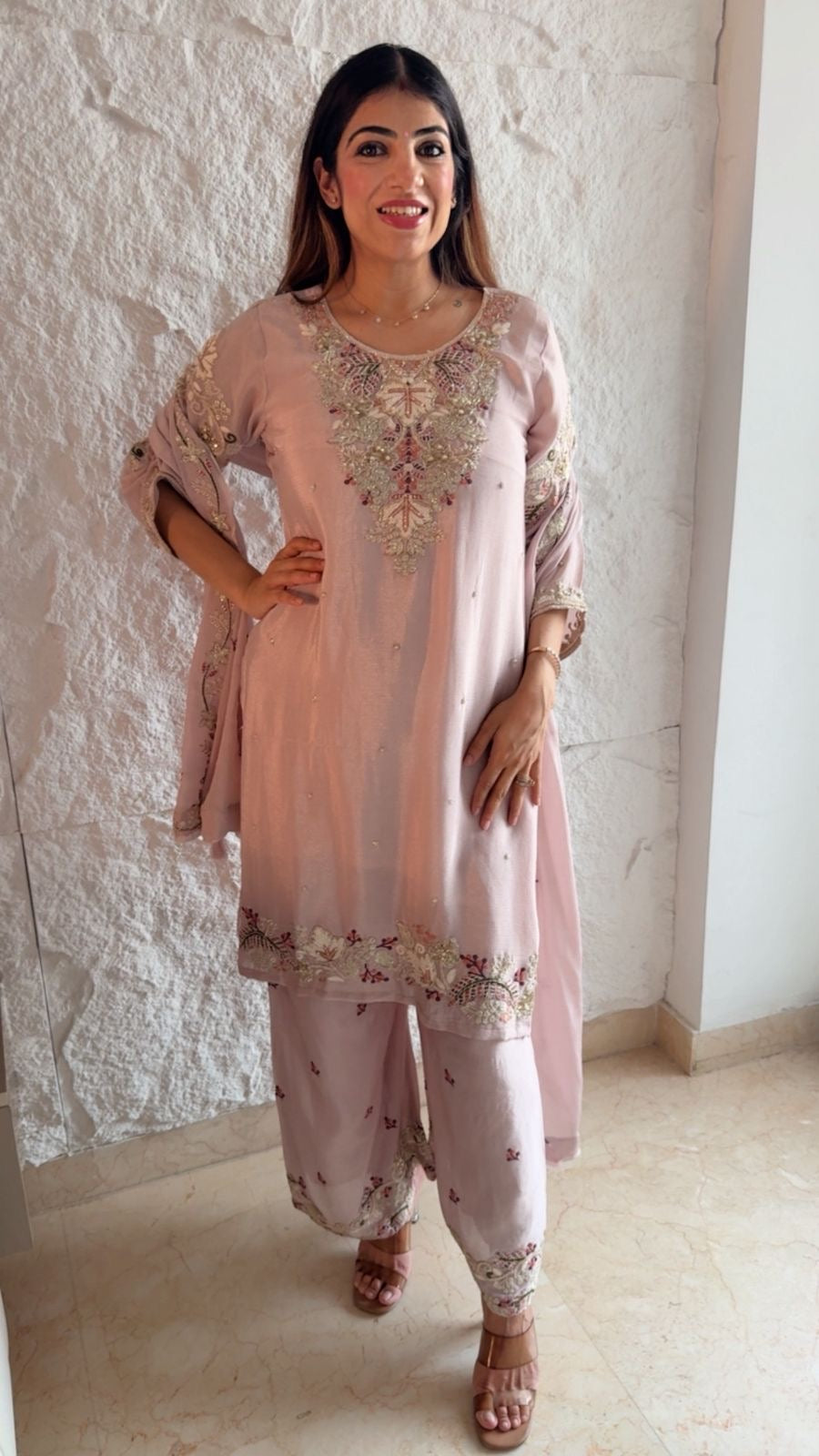 Tissue 3pc partywear set with plazo  all embroidery nd handwork