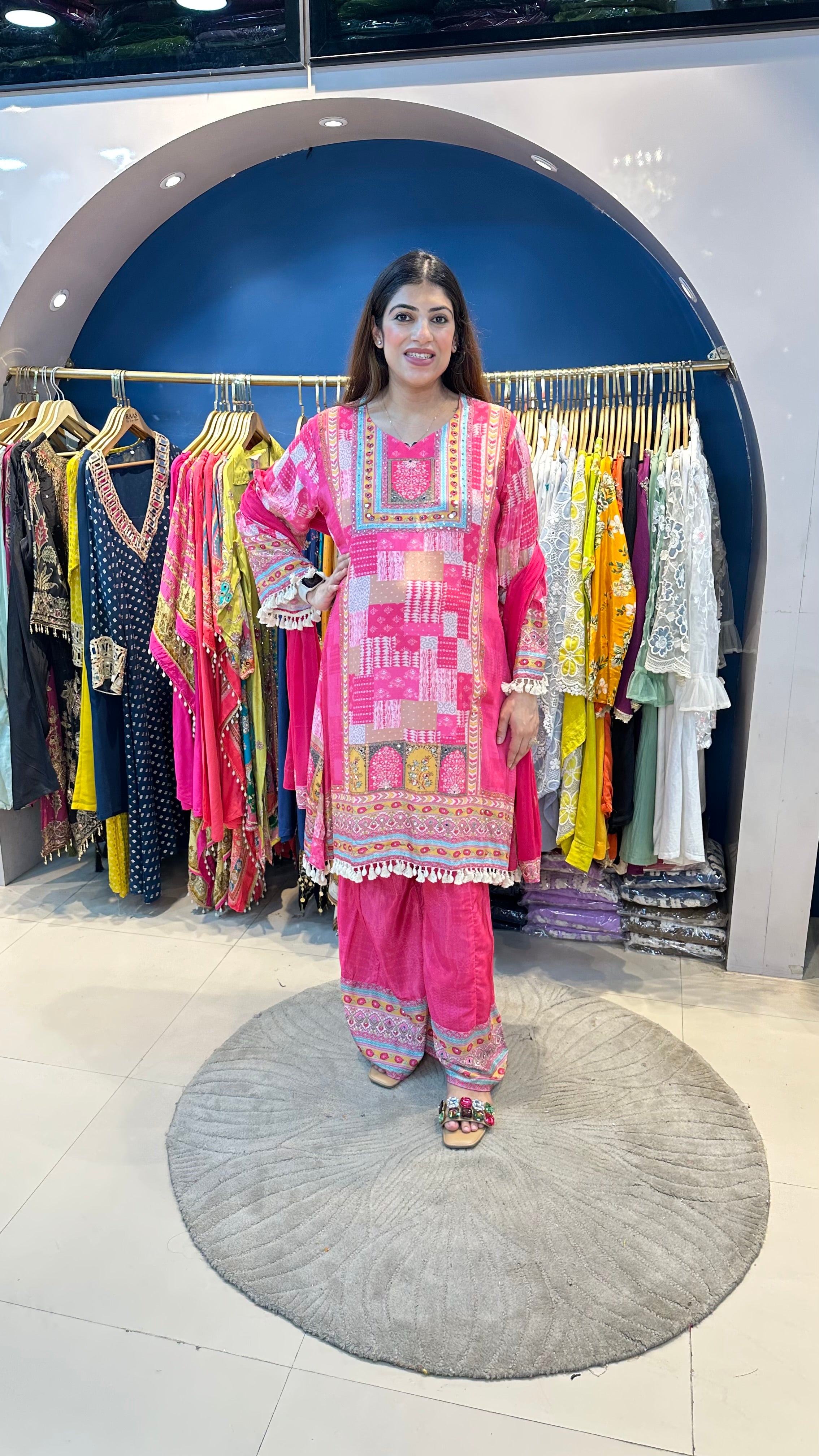 Digital crepe 3 pc set with bell sleeves