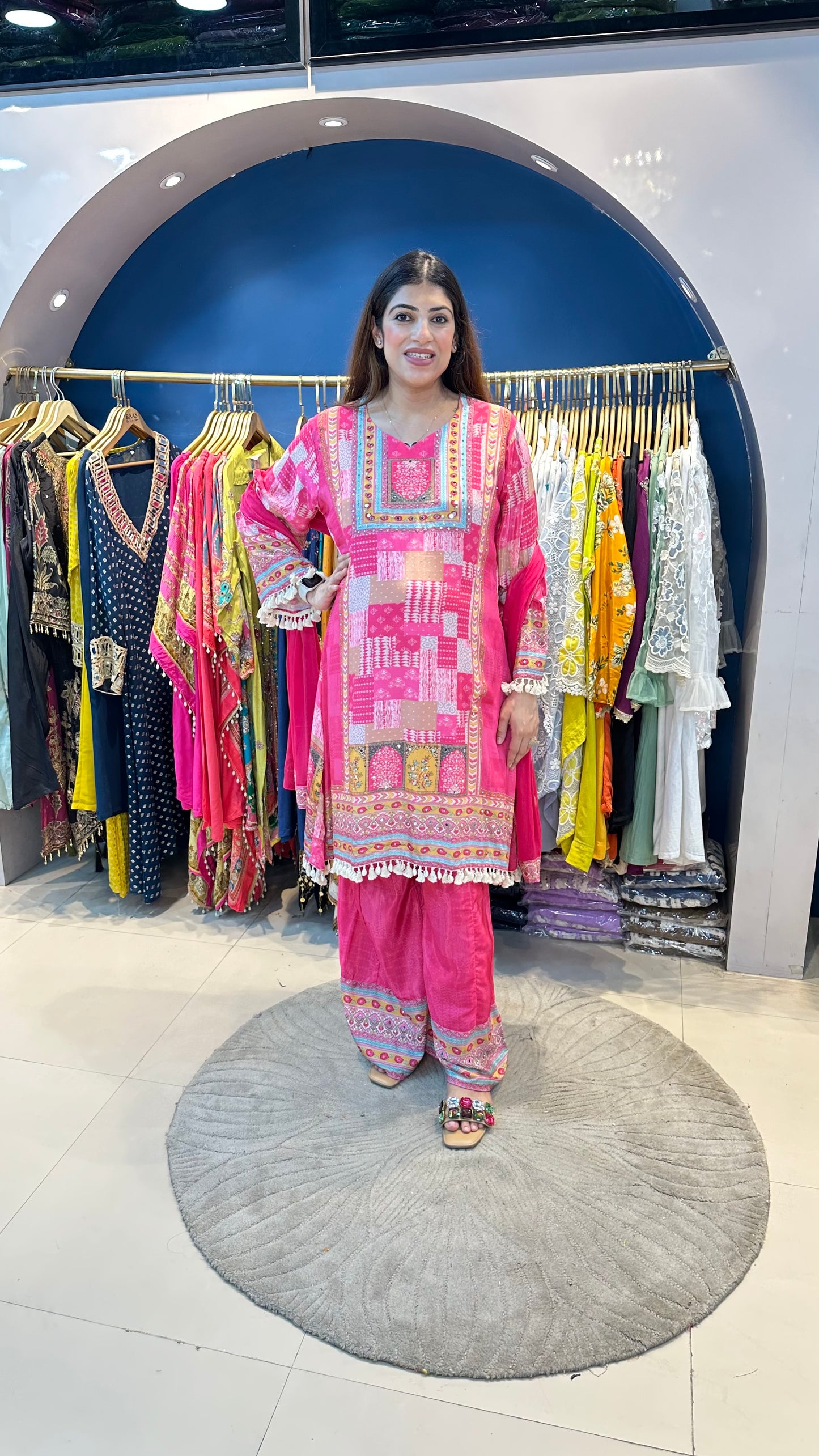 Digital crepe 3 pc set with bell sleeves