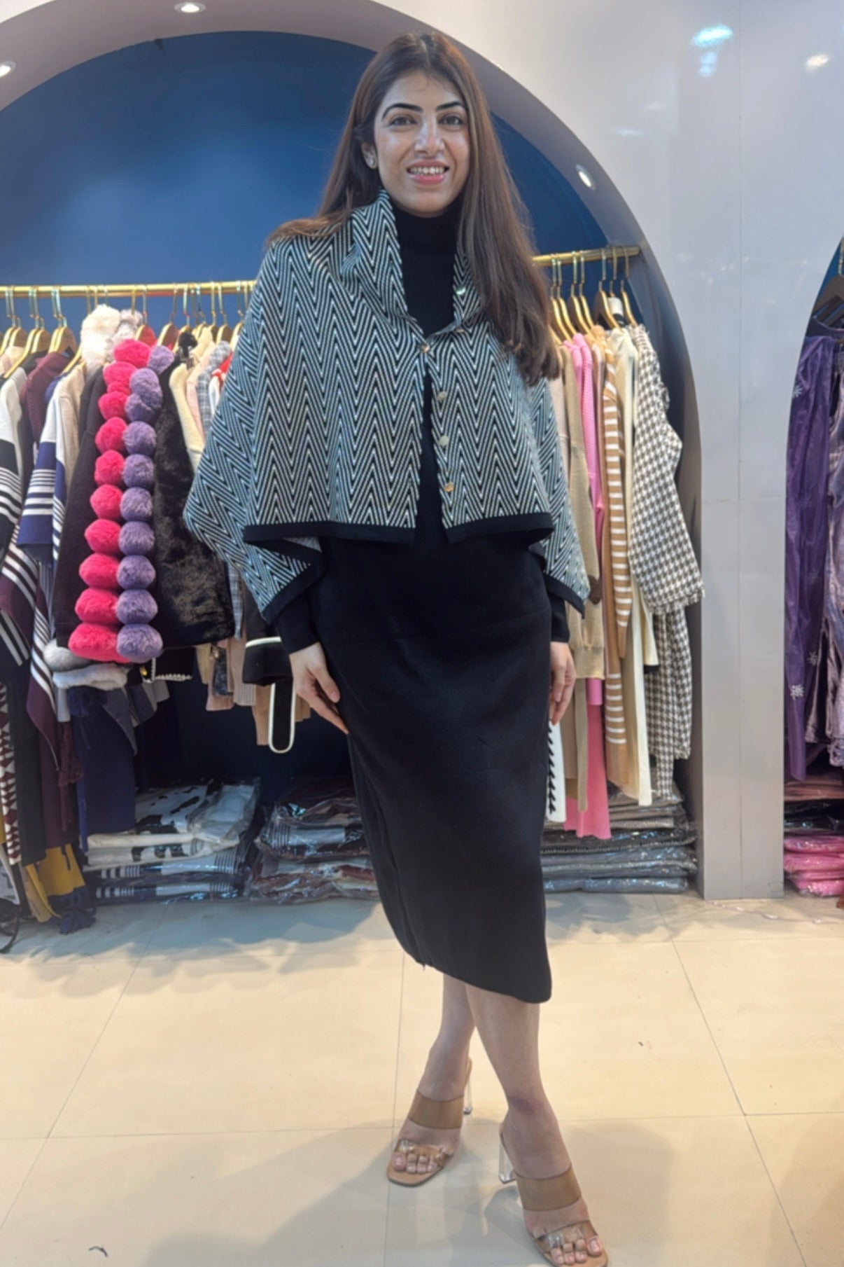 One Piece Woolen Dress With Woolen Cape