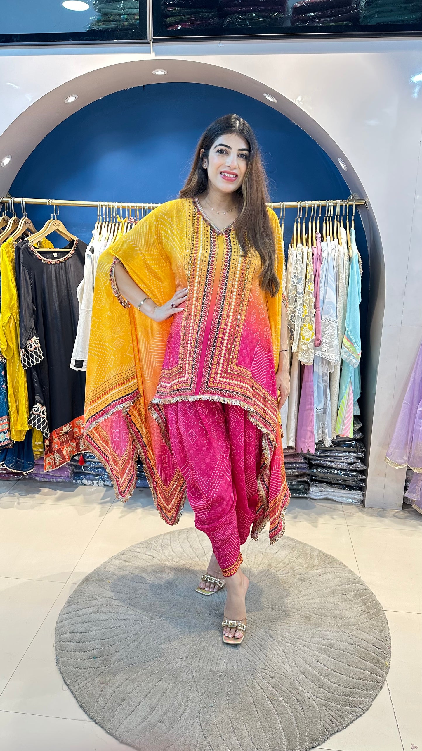 Crepe bandhej dhoti indo-western set
