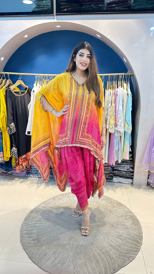 Crepe bandhej dhoti indo-western set